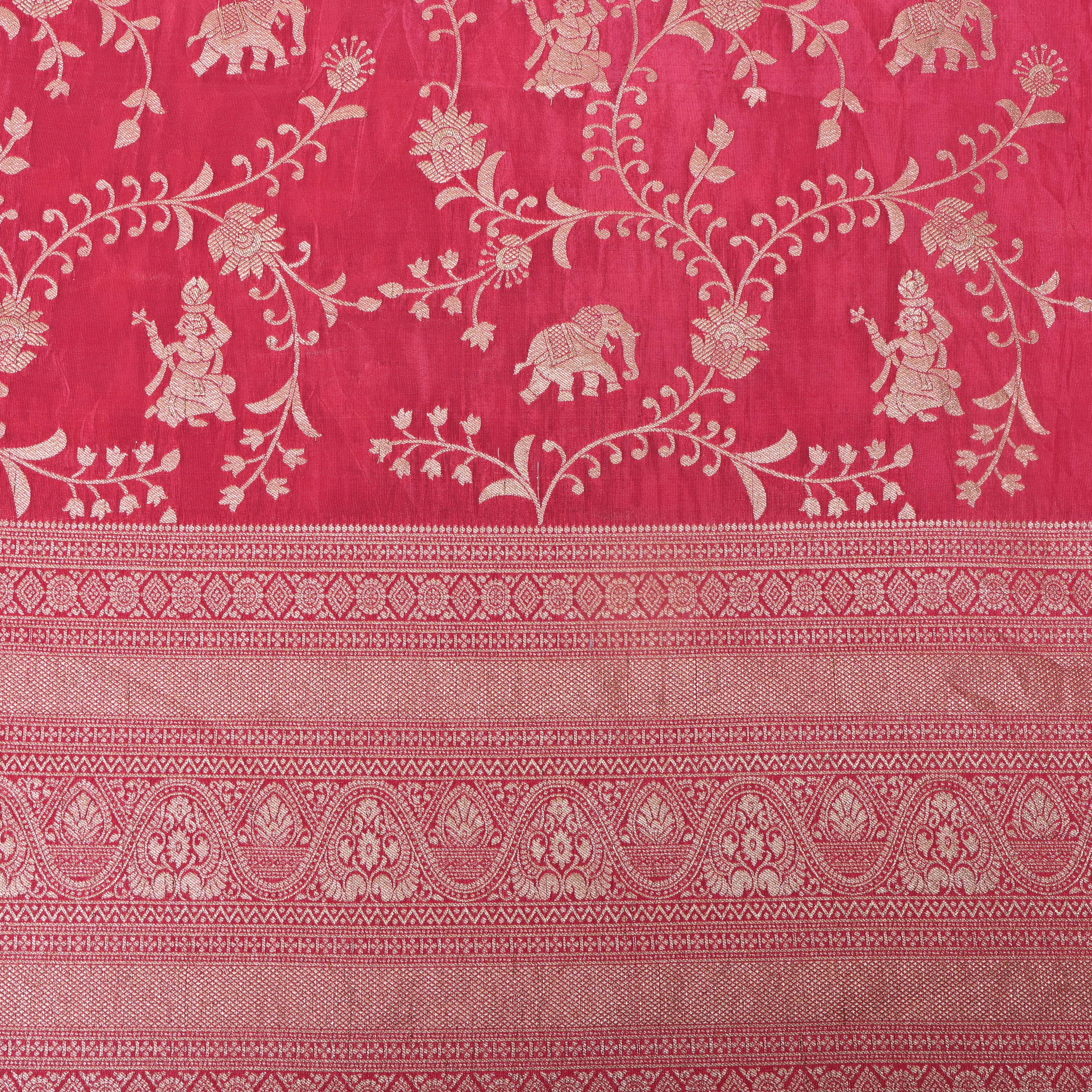 Deep Pink Elephant Dancer Zari Fabric