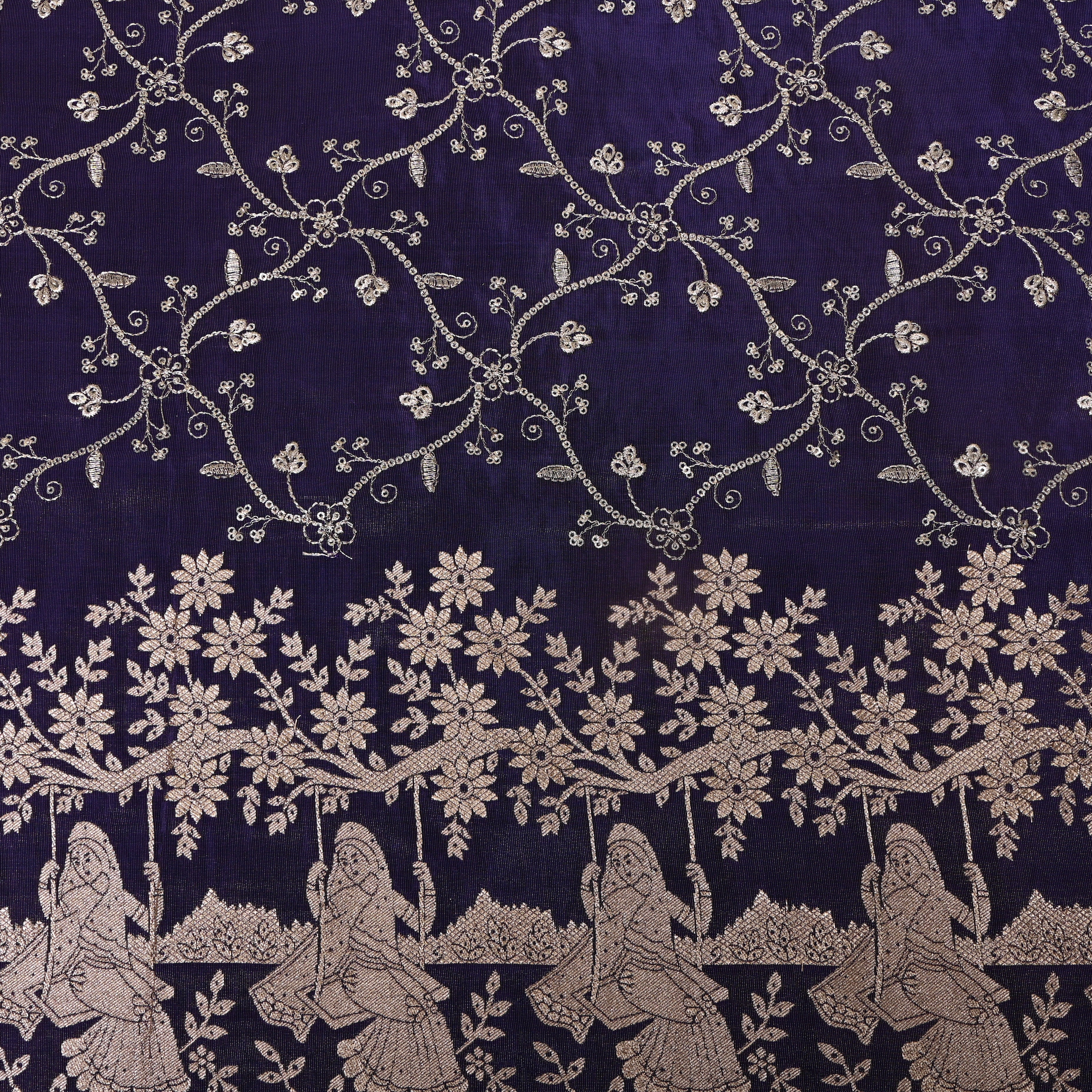 Navy Blue Gopi Swing Floral Jaal Tissue Fabric