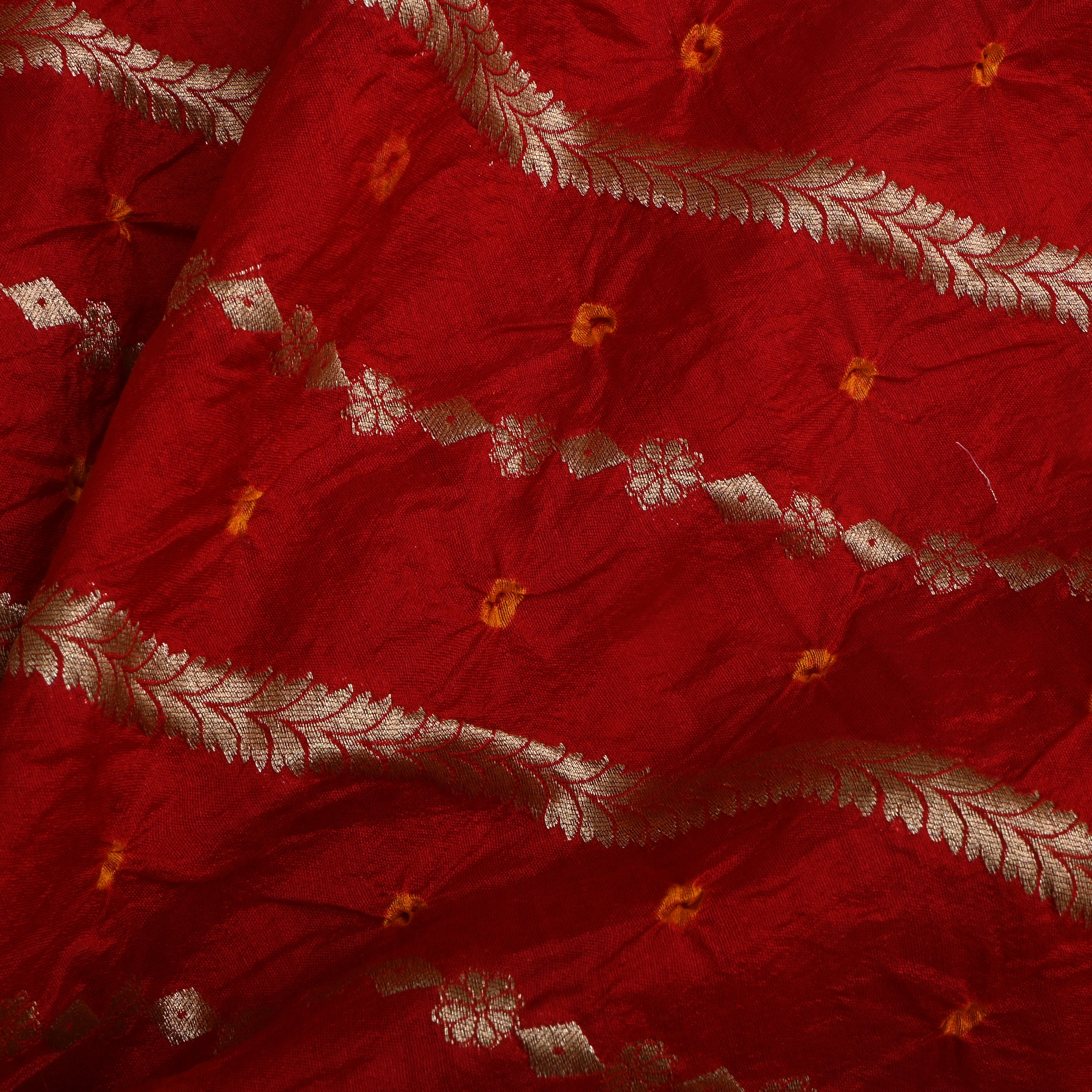 Crimson Red Bandhani Silk Fabric