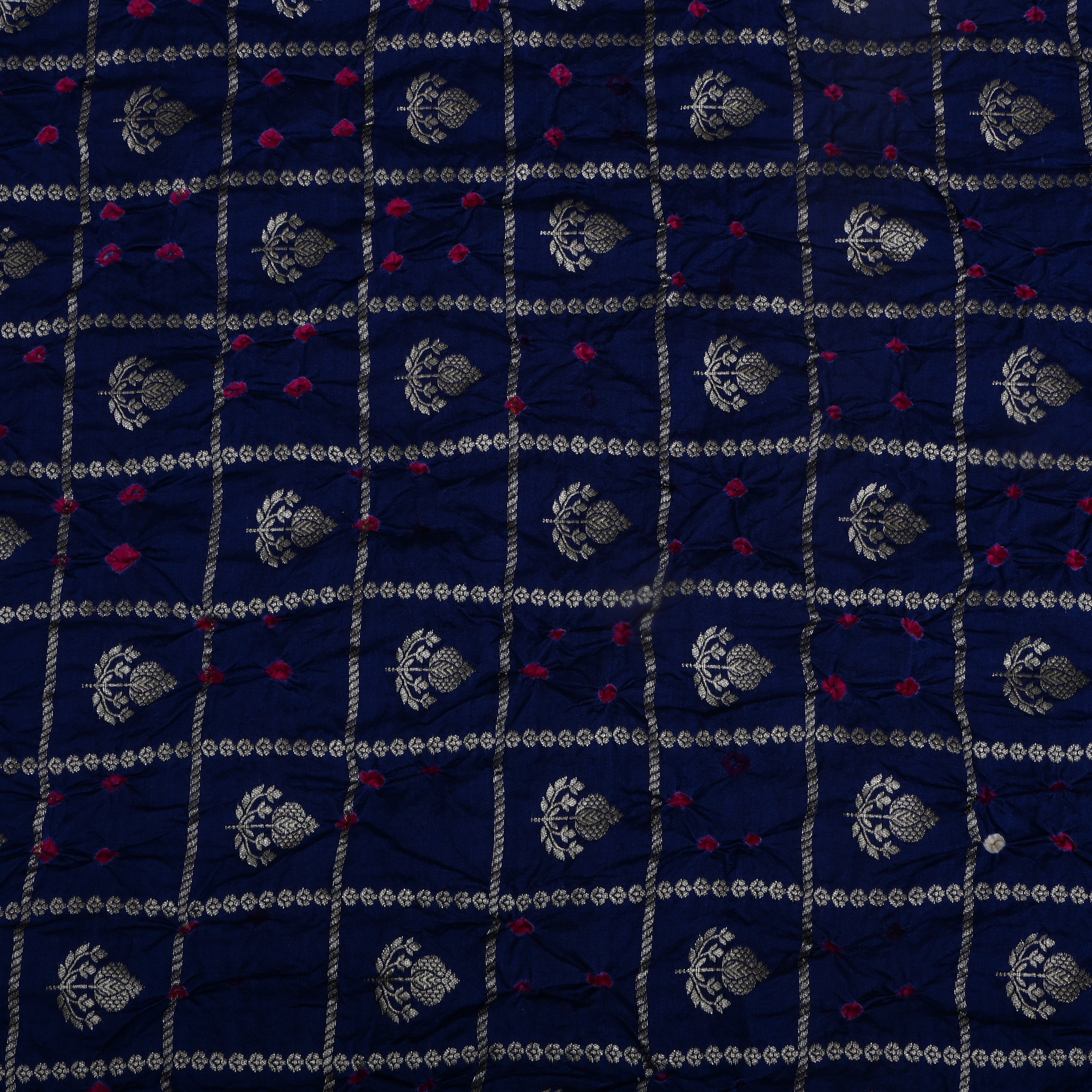 Navy Blue Floral Zari Silk Fabric