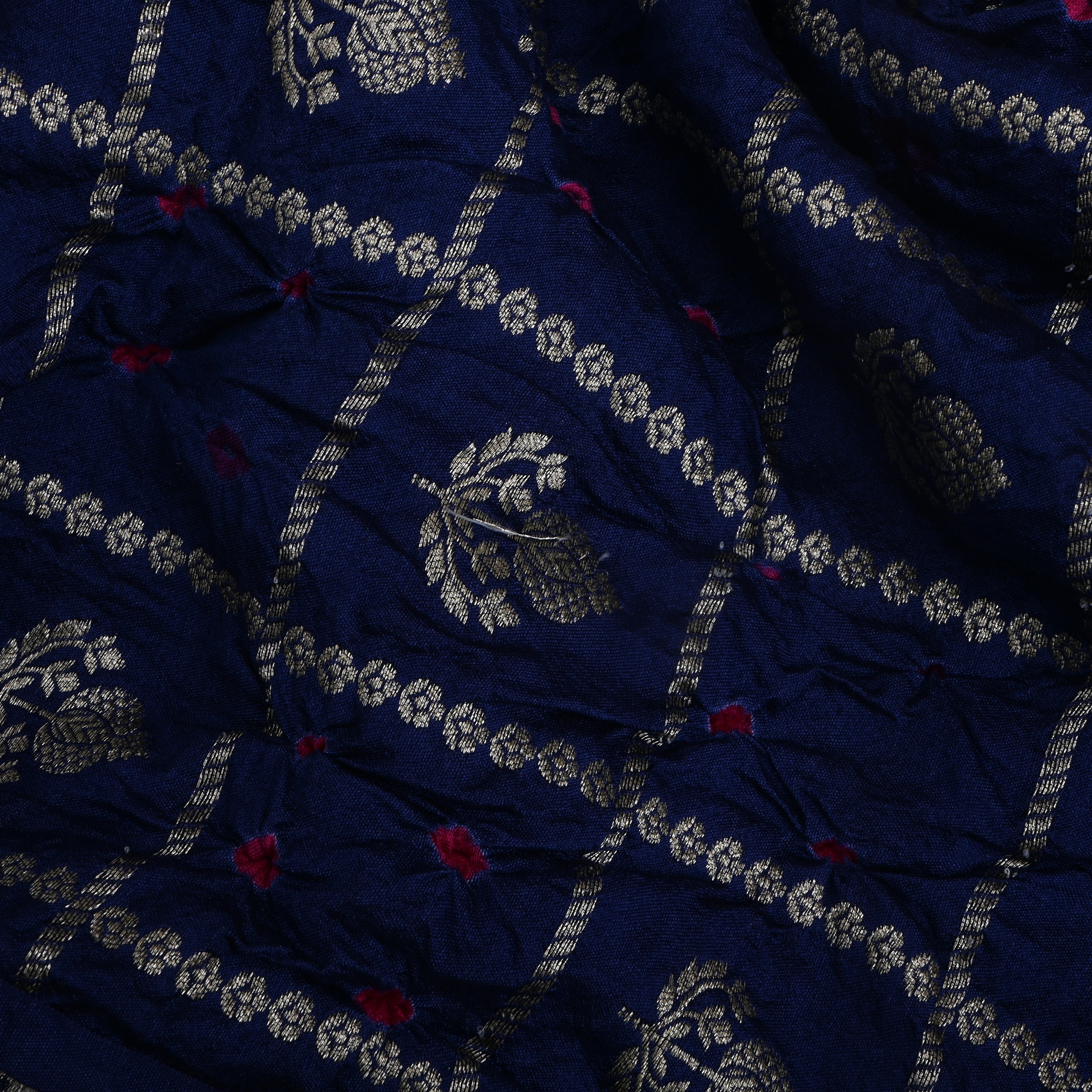 Navy Blue Floral Zari Silk Fabric