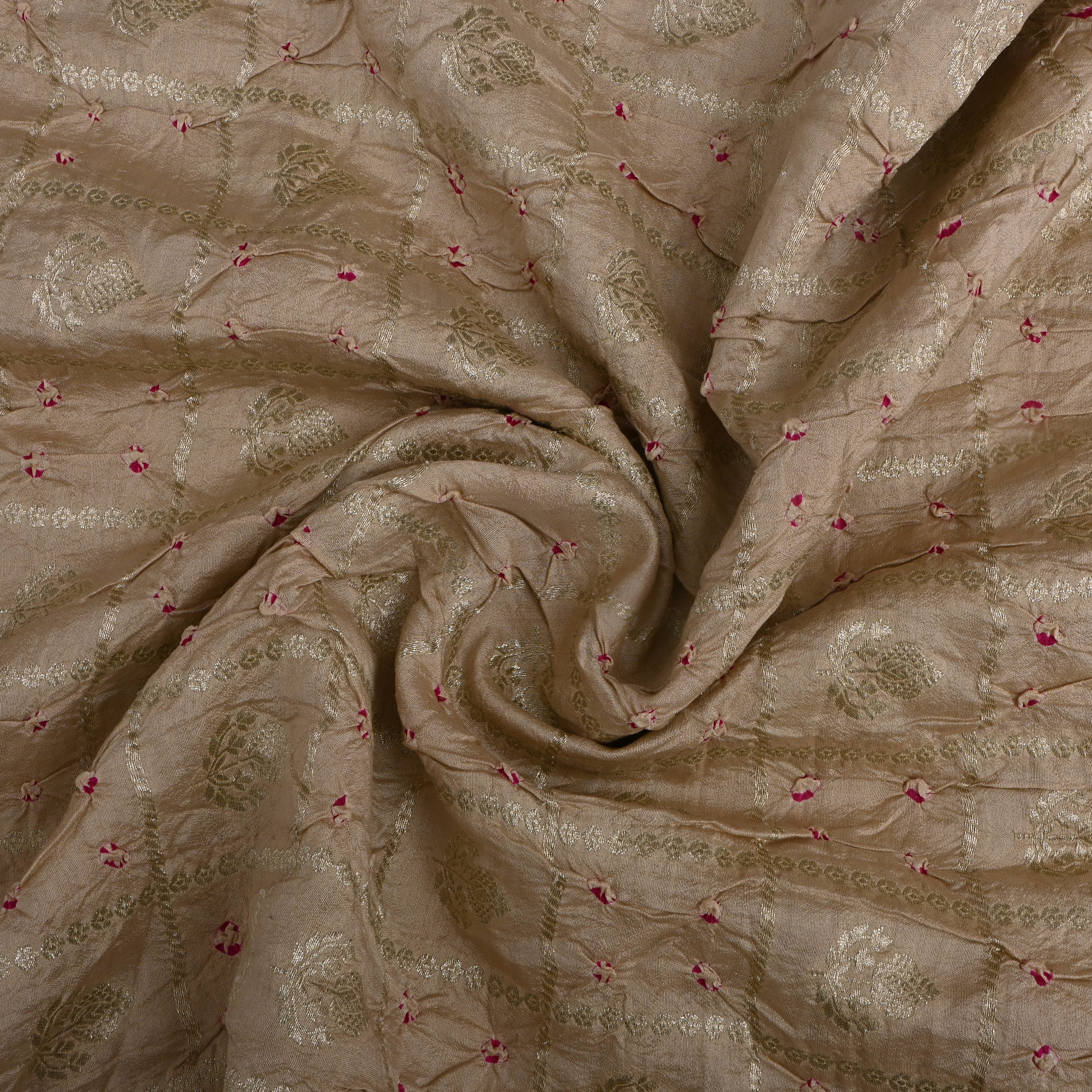 Pastel Beige Floral Zari Silk Fabric