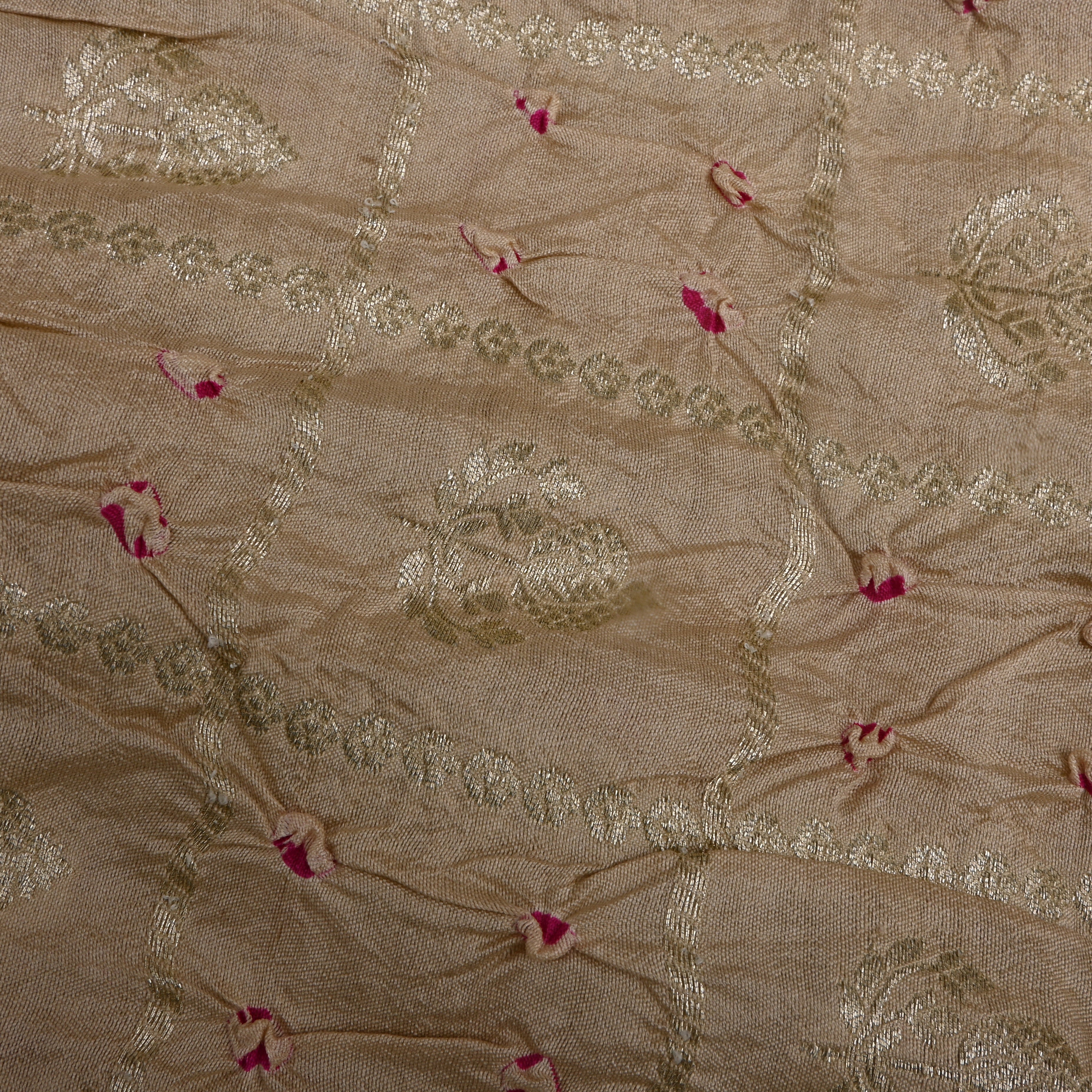 Pastel Beige Floral Zari Silk Fabric