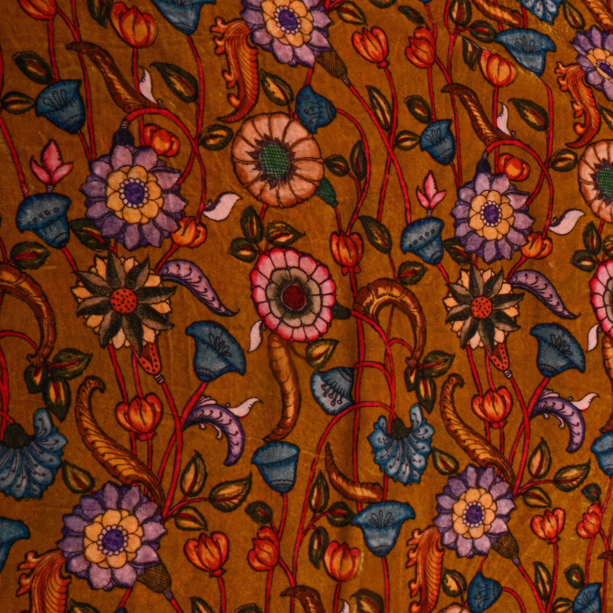 Dark Mustard Orange Velvet With Floral