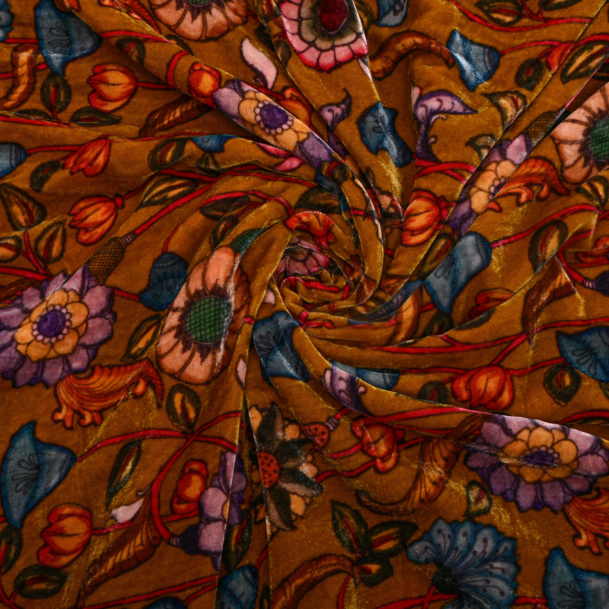 Dark Mustard Orange Velvet With Floral