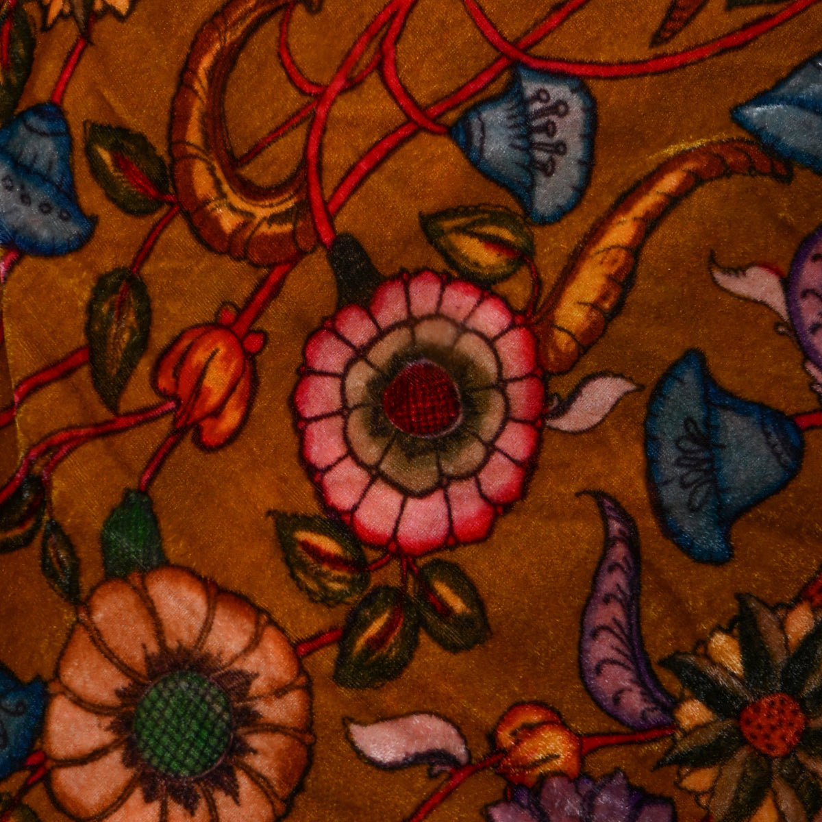 Dark Mustard Orange Velvet With Floral