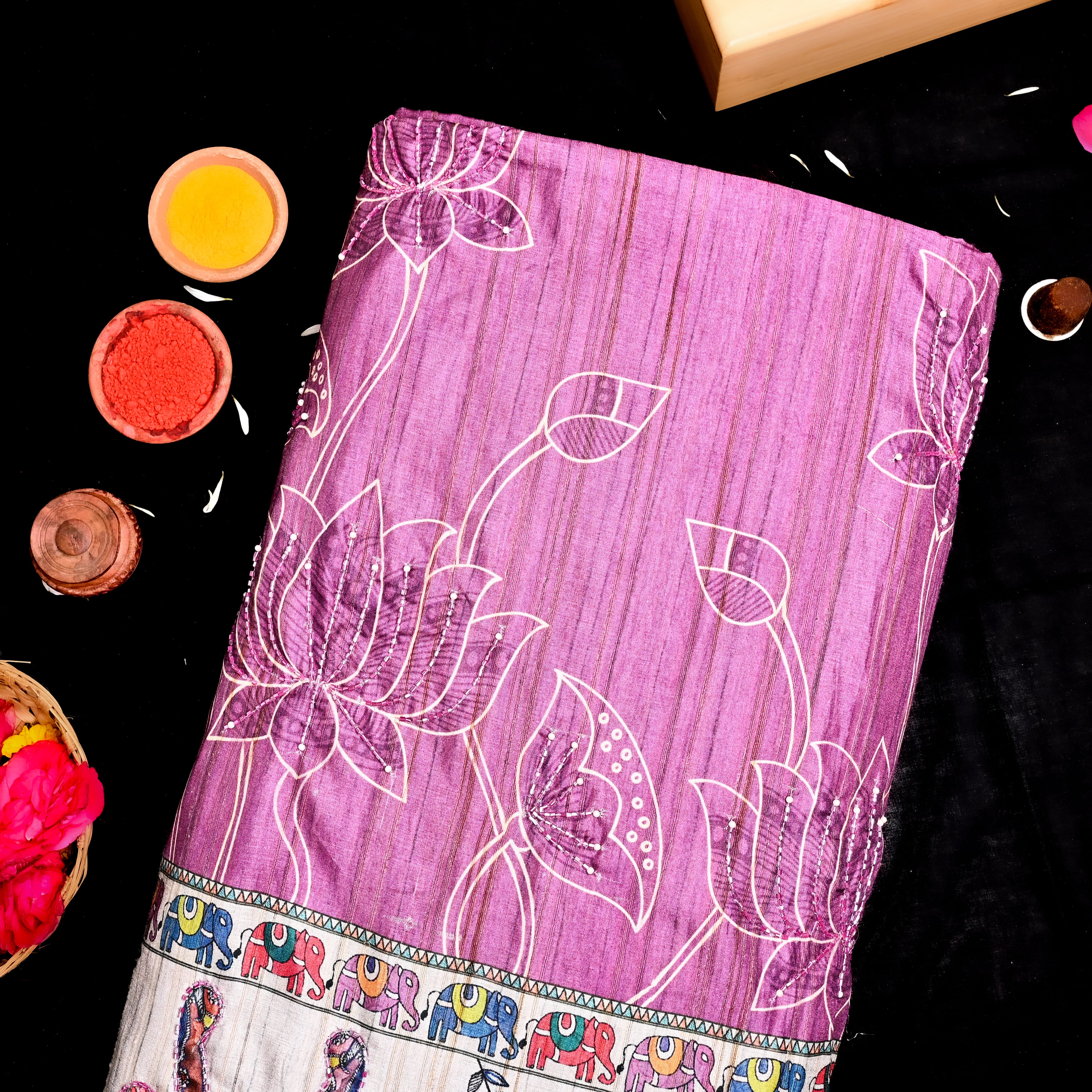 Orchid Silk Fabric With Embroidery