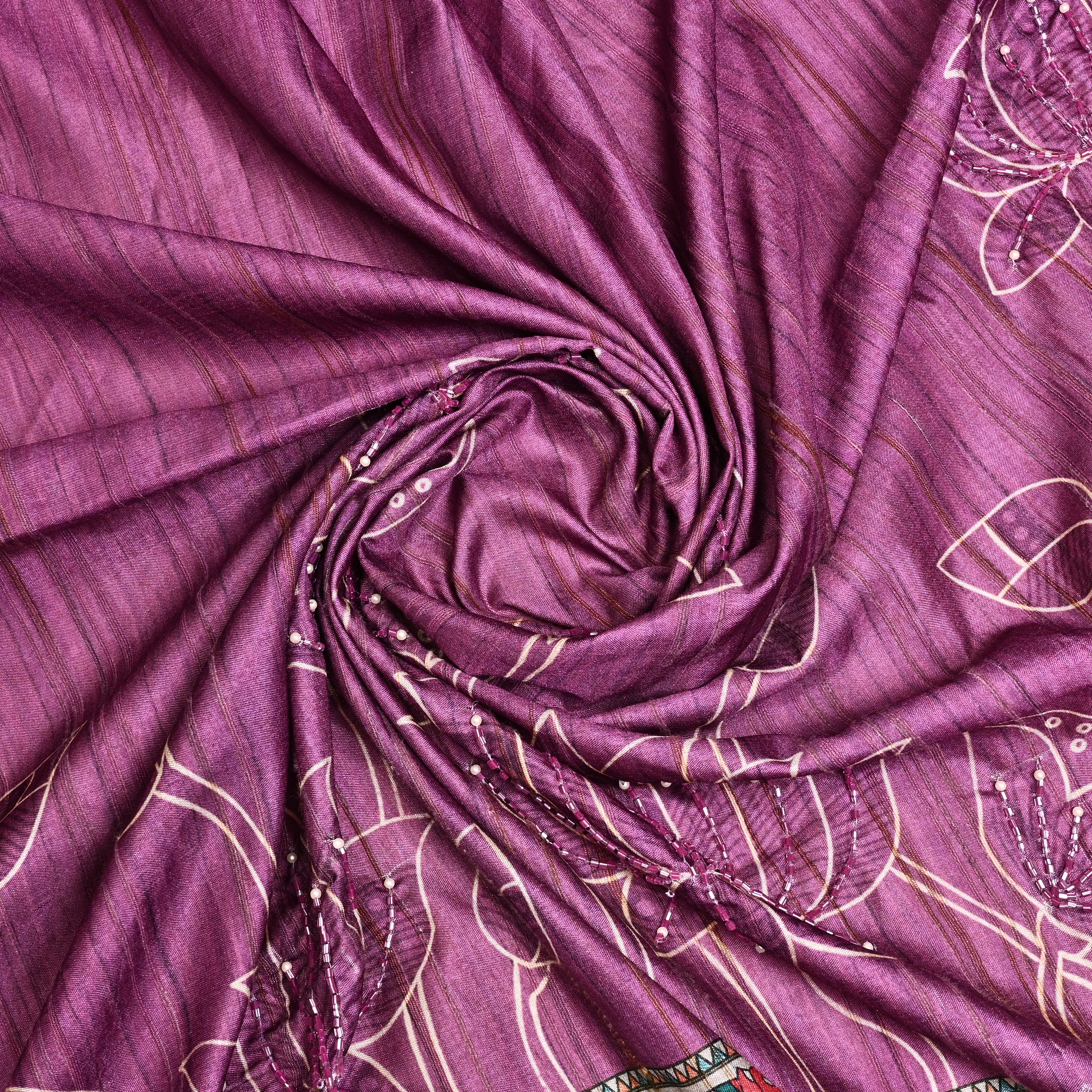 Orchid Silk Fabric With Embroidery