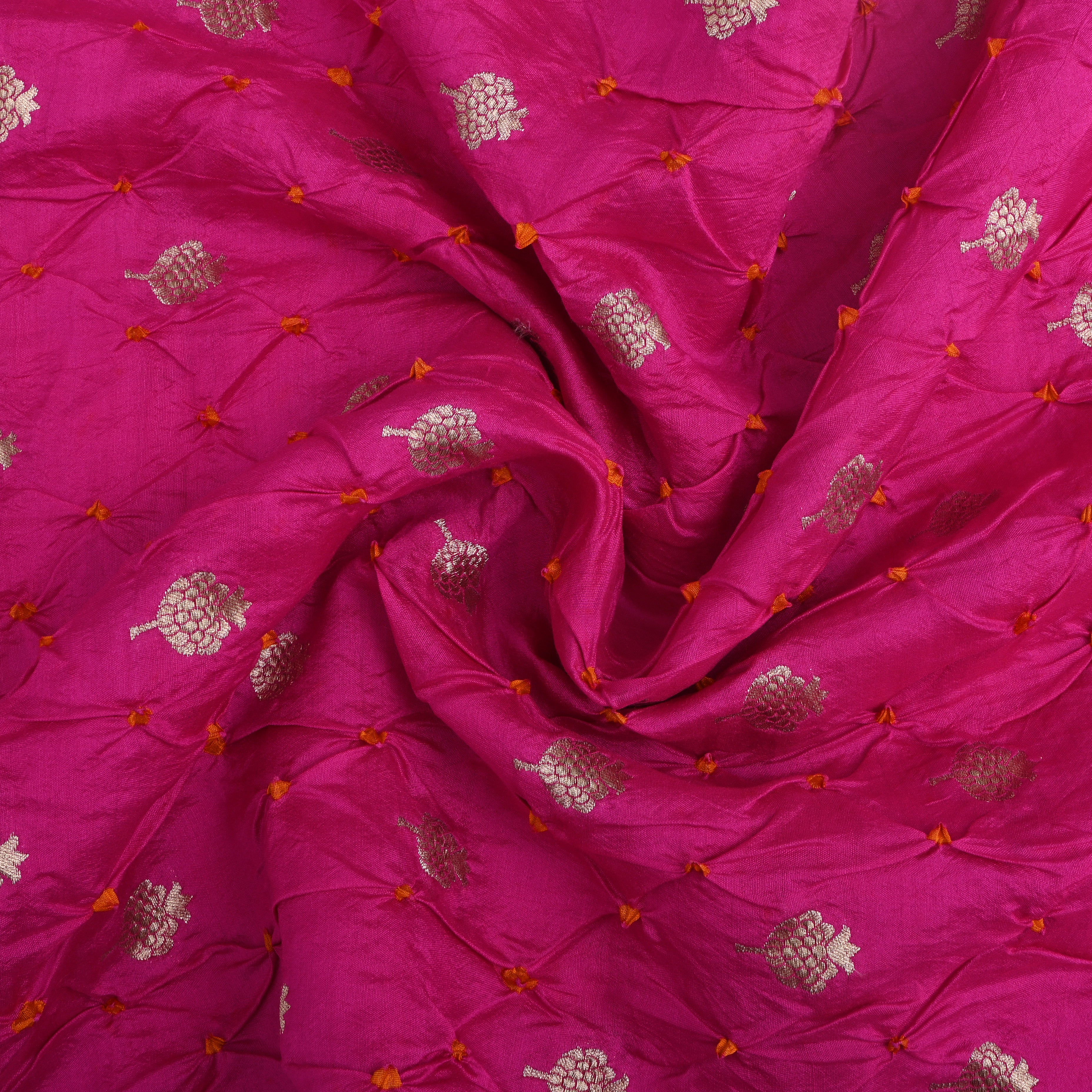 Hot Pink Floral Bandhani Silk Fabric