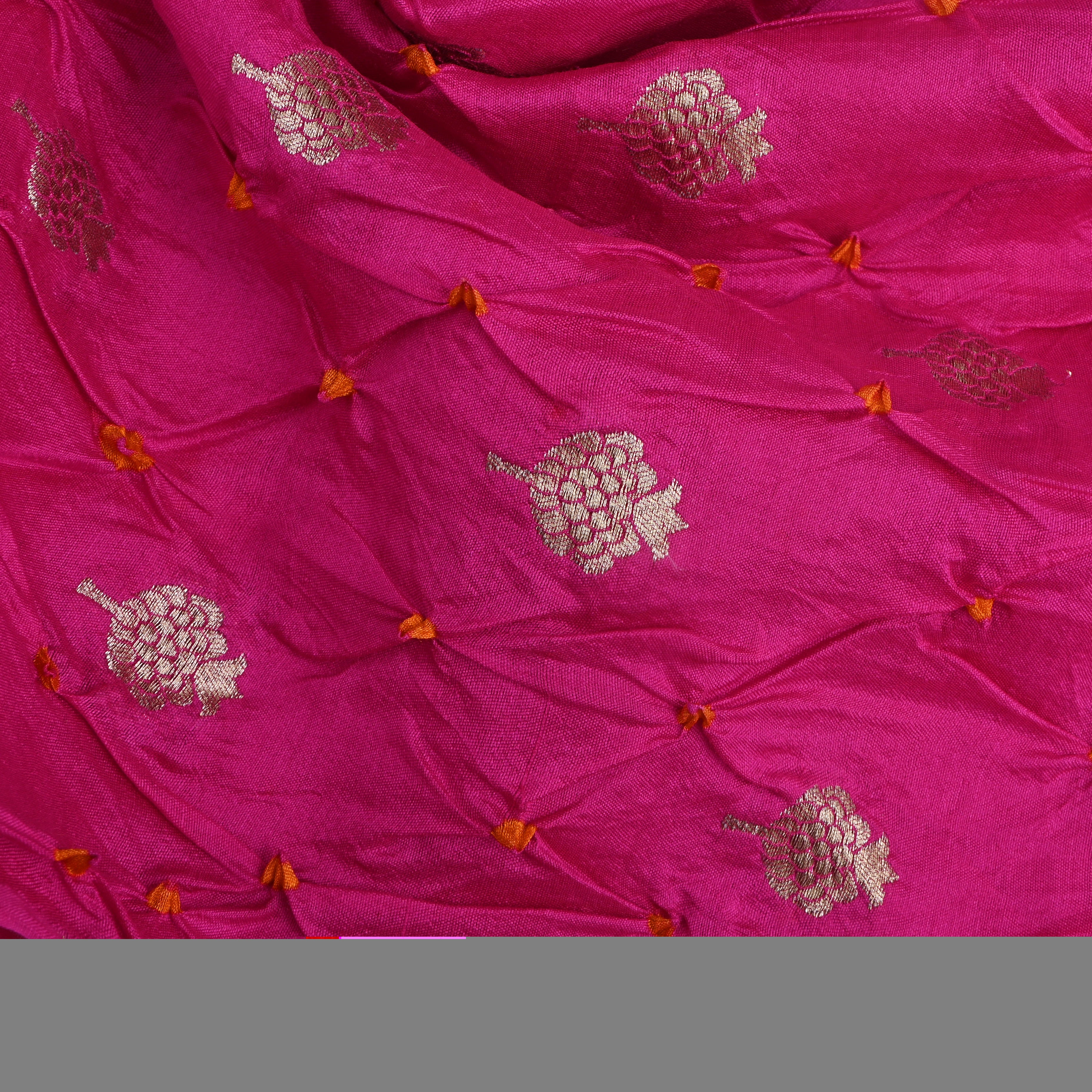 Hot Pink Floral Bandhani Silk Fabric