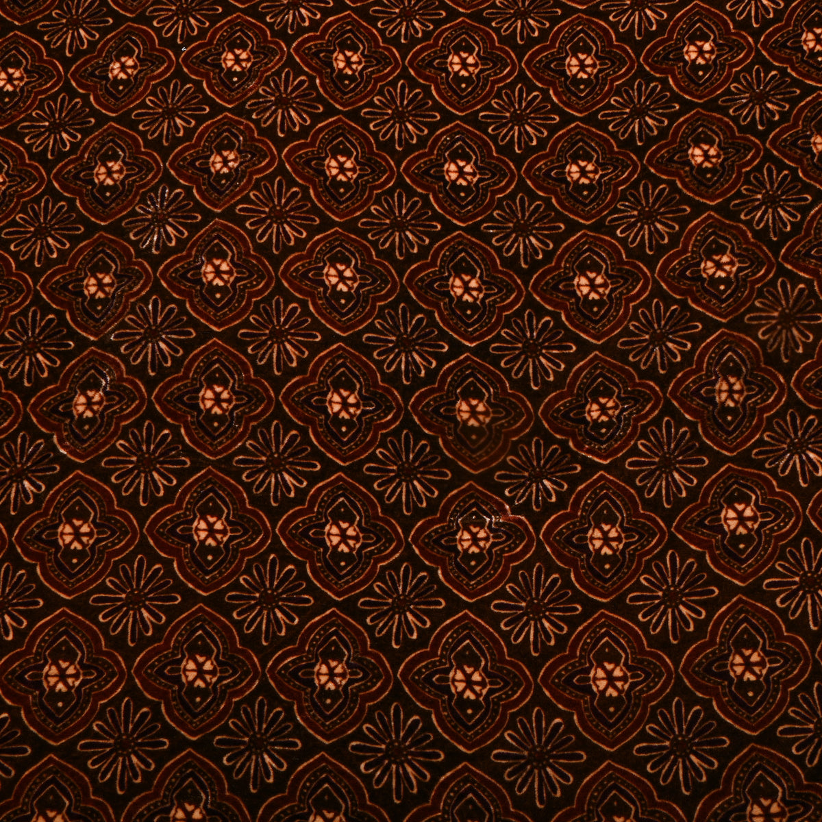 Dark Brown Batik Ceplok Printed Velvet Fabric