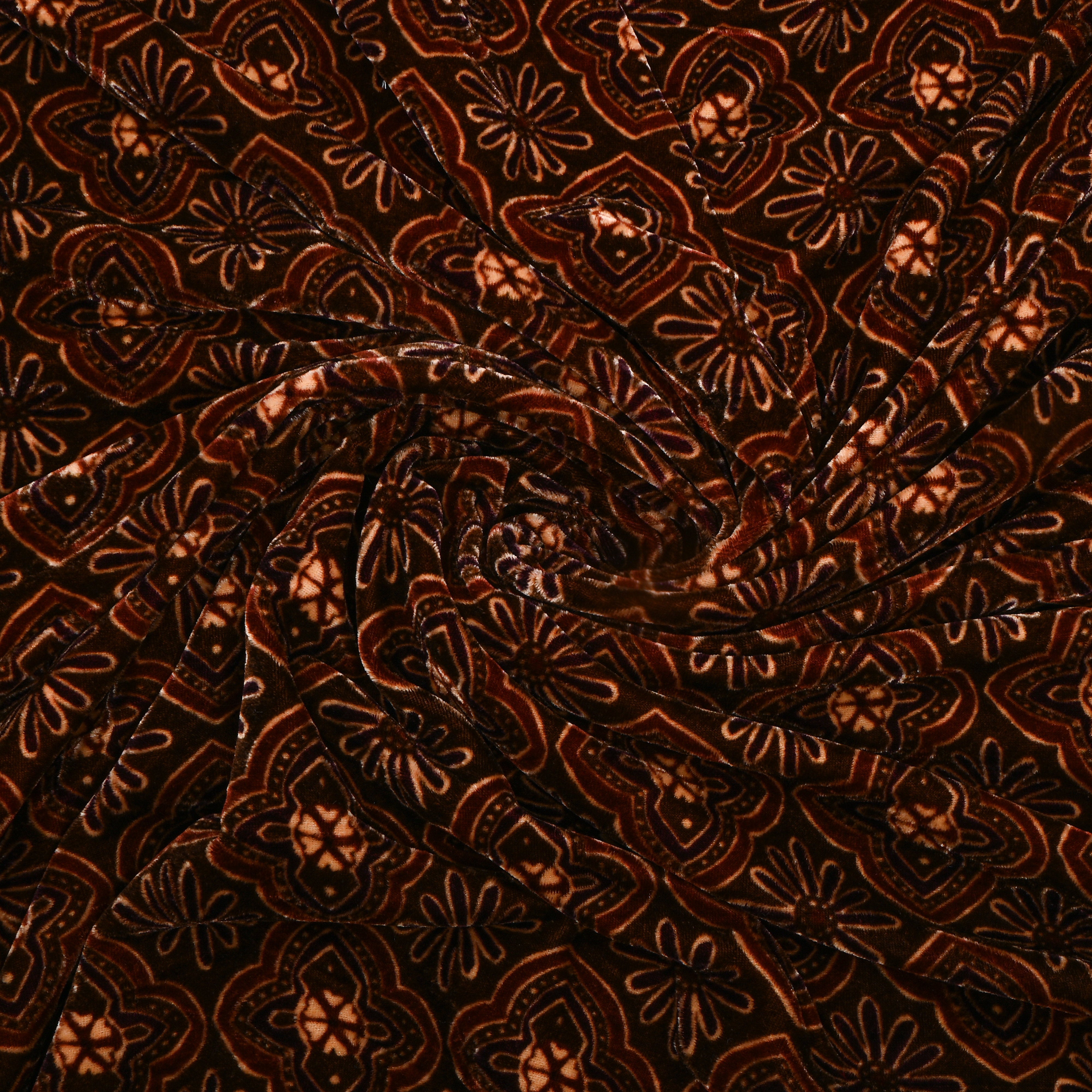Dark Brown Batik Ceplok Printed Velvet Fabric