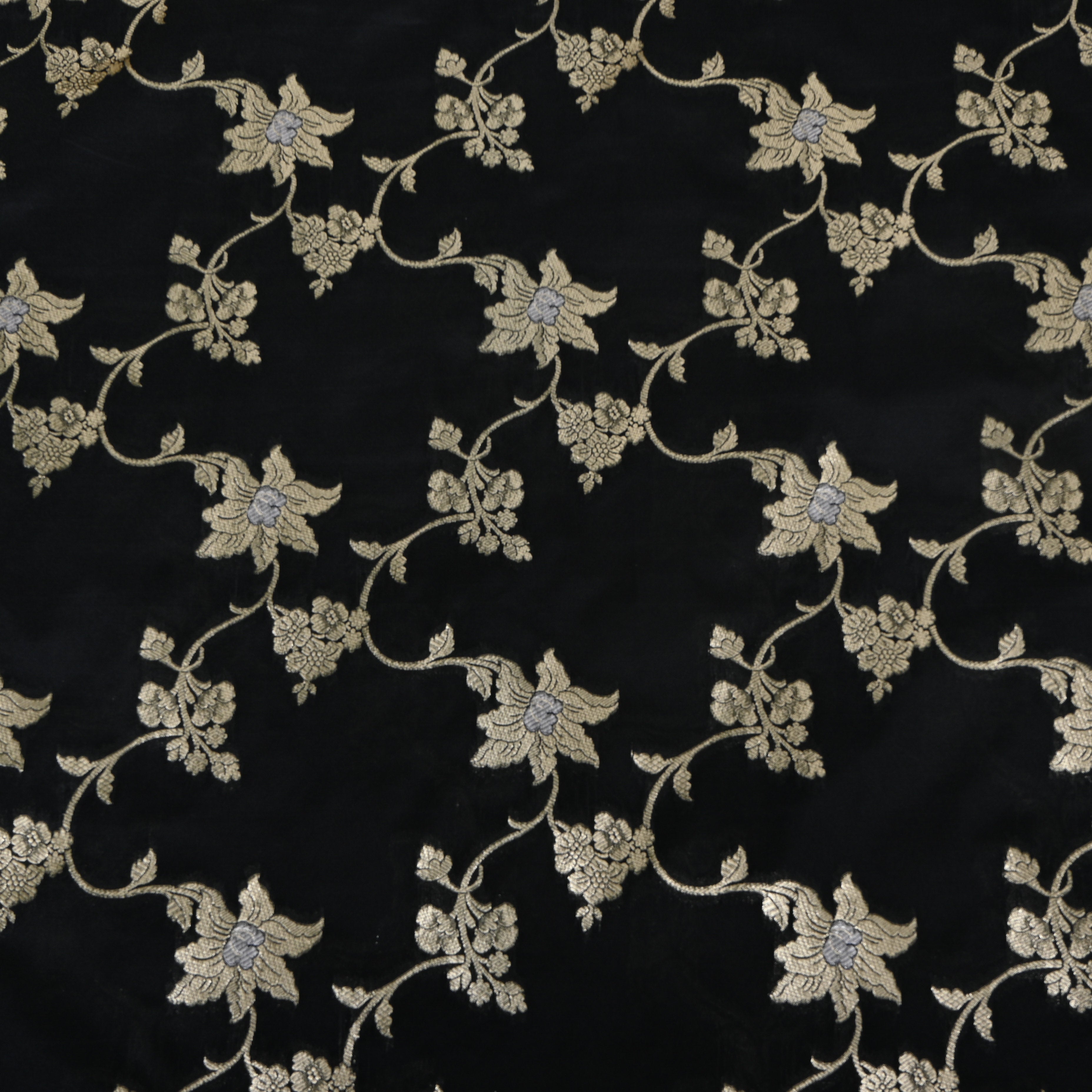 Midnight Black Antique Gold Floral Parsi Jamawar Fabric