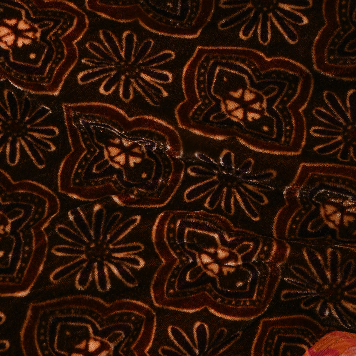 Dark Brown Batik Ceplok Printed Velvet Fabric