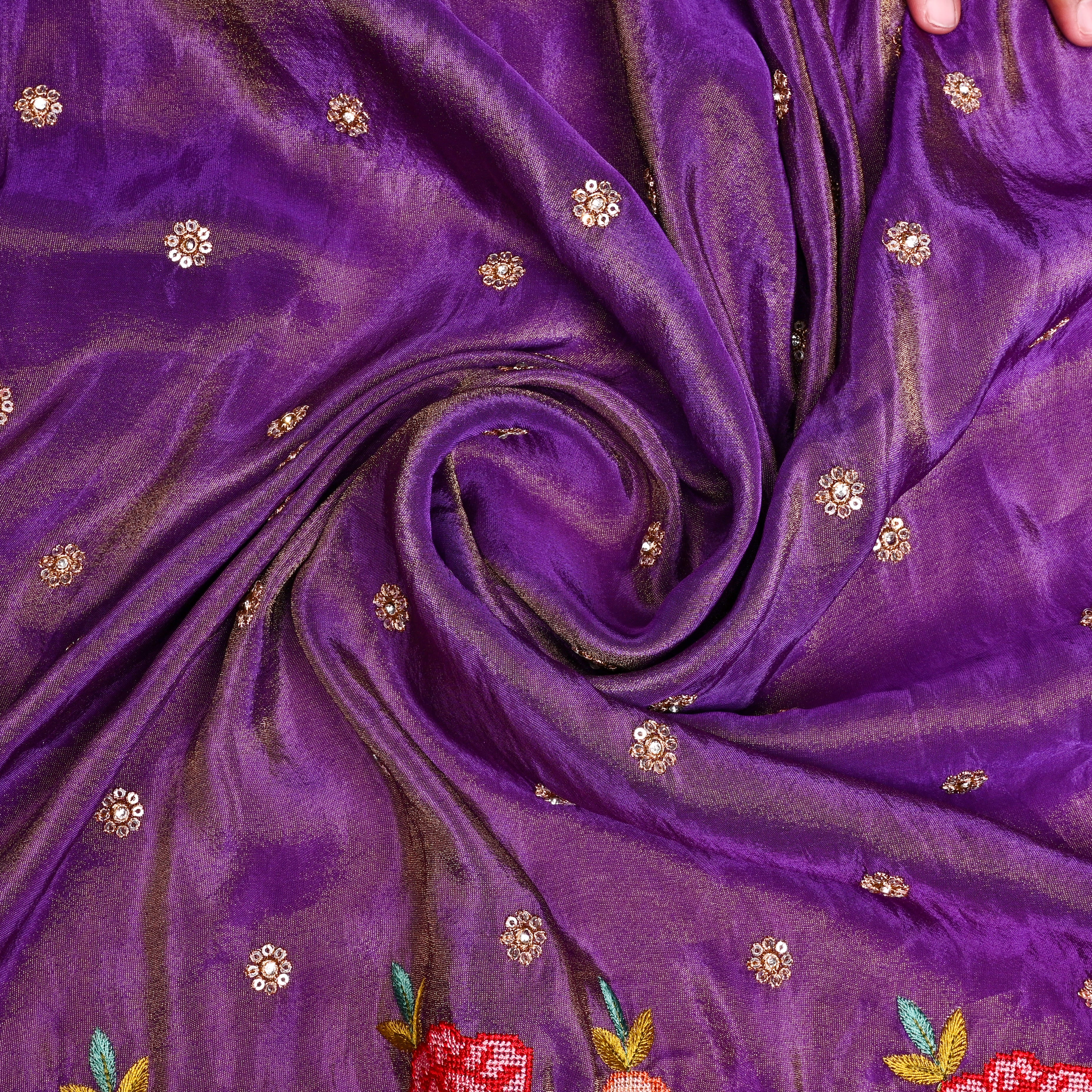 Purple Tissue Fabric With Petit Point Embroidery