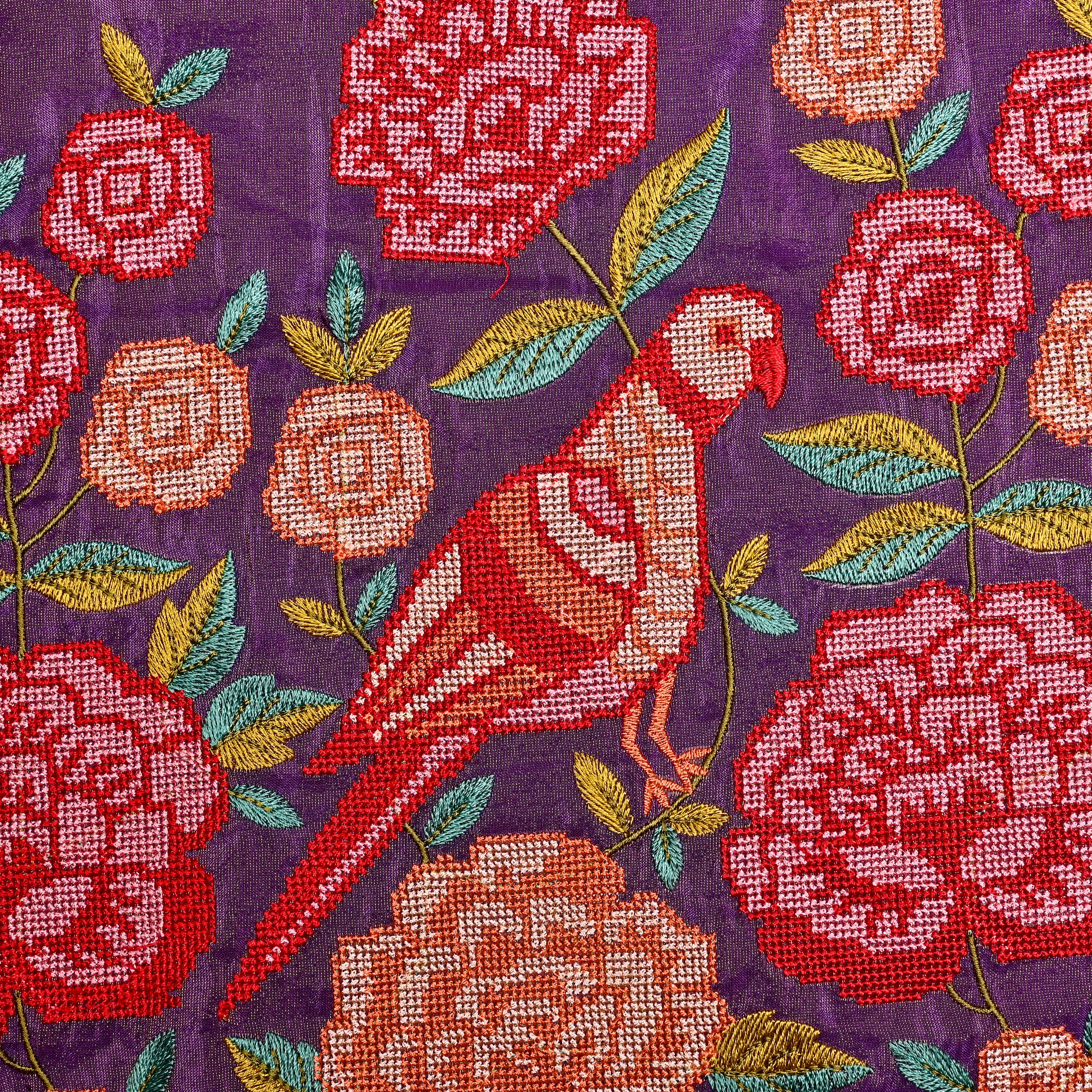 Purple Tissue Fabric With Petit Point Embroidery