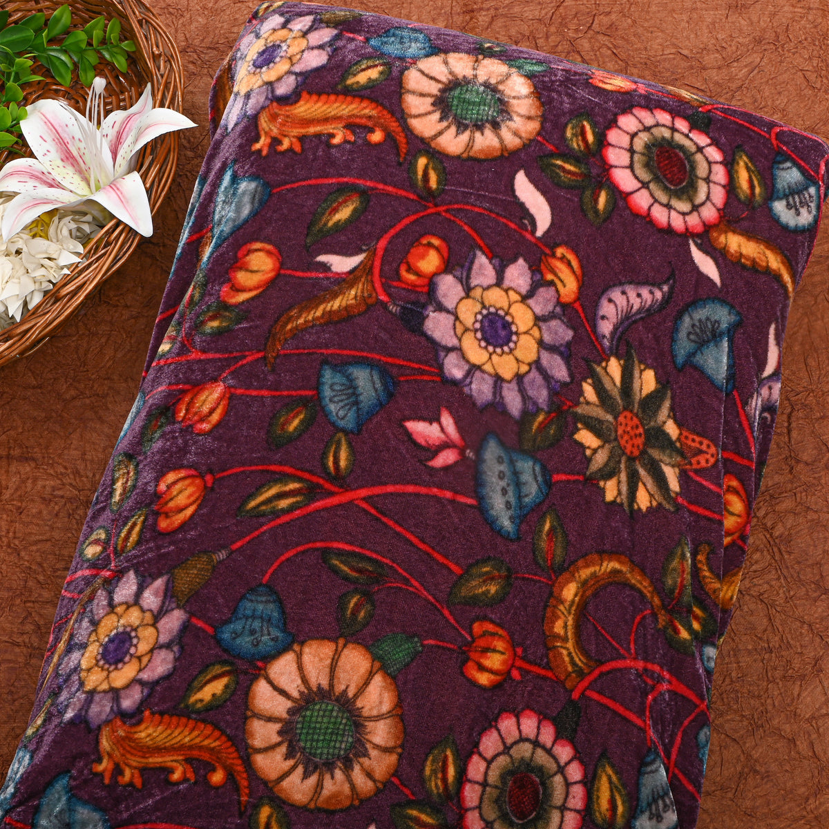 Purple Velvet With Floral Print