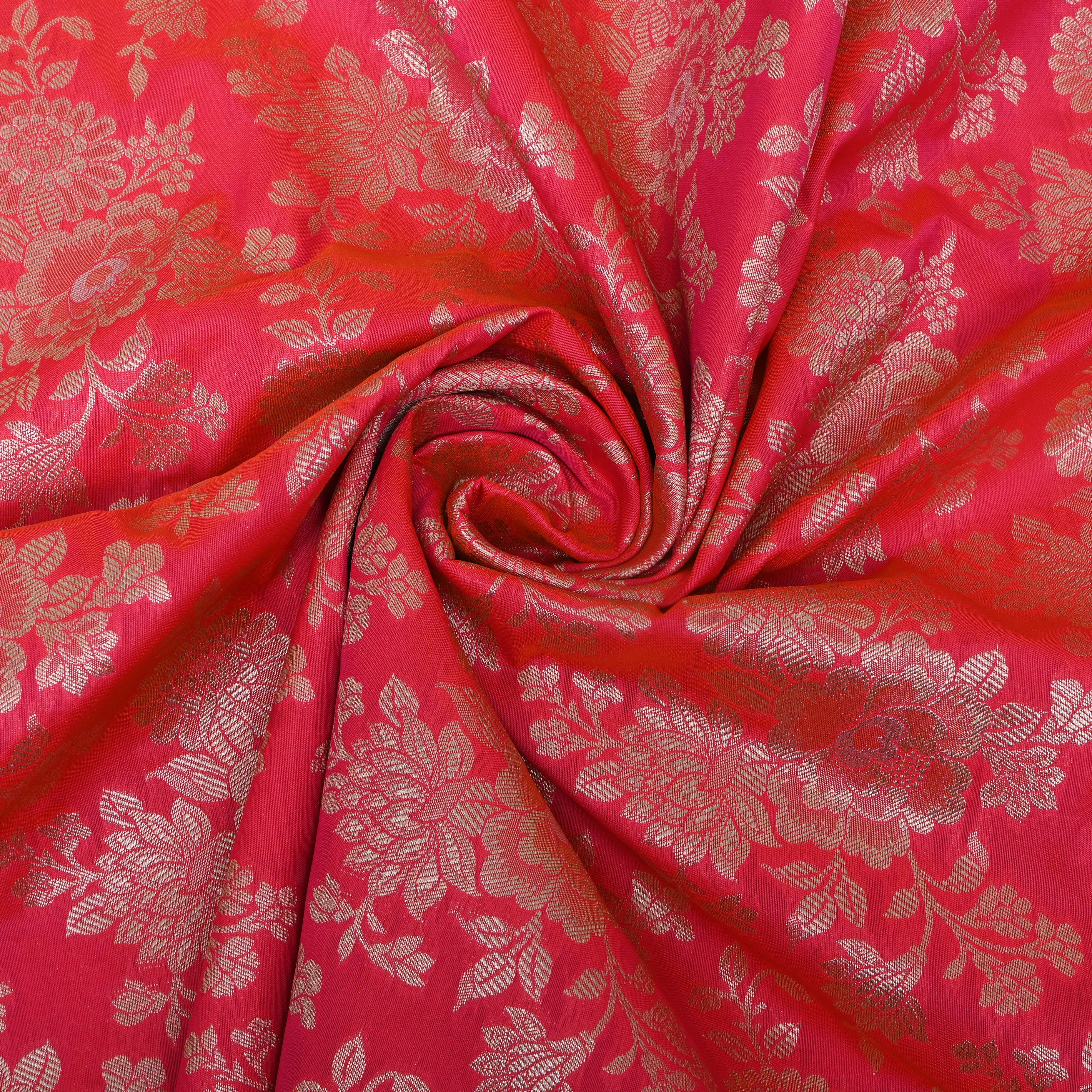 Coral Red Golden Rose Bouquet Jamawar Silk