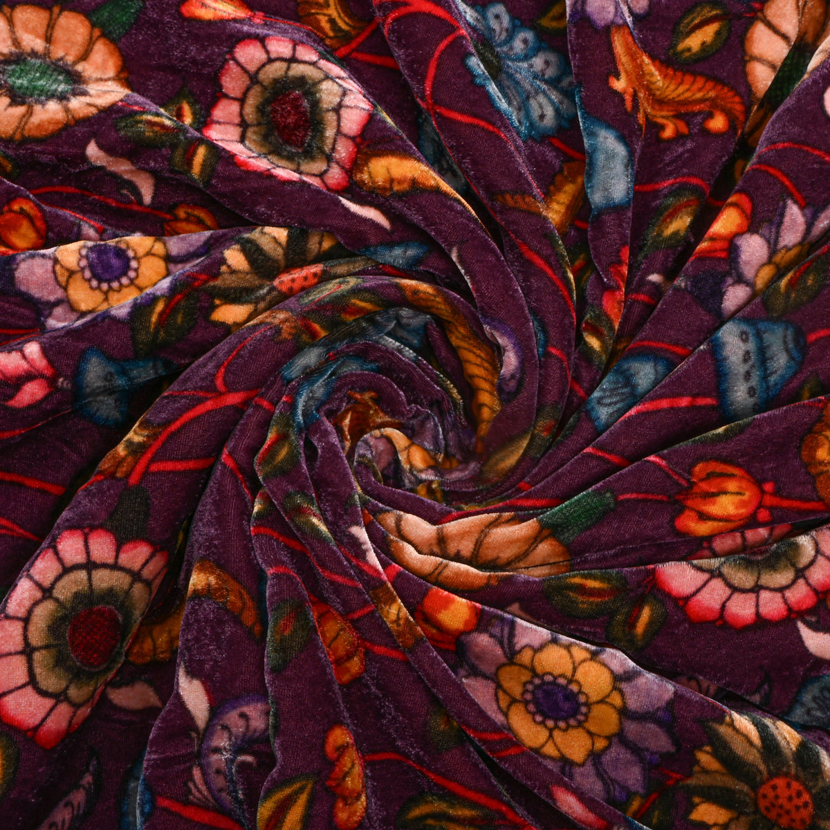 Purple Velvet With Floral Print