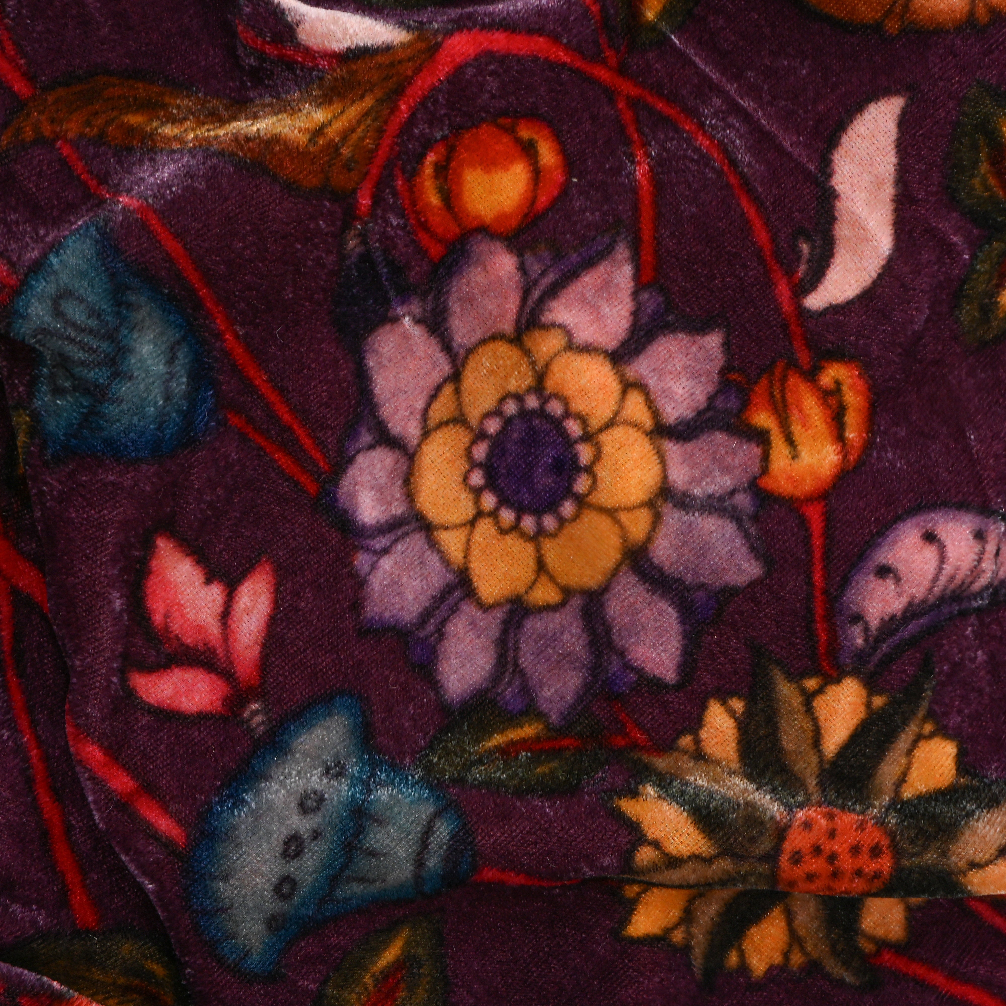 Purple Velvet With Floral Print