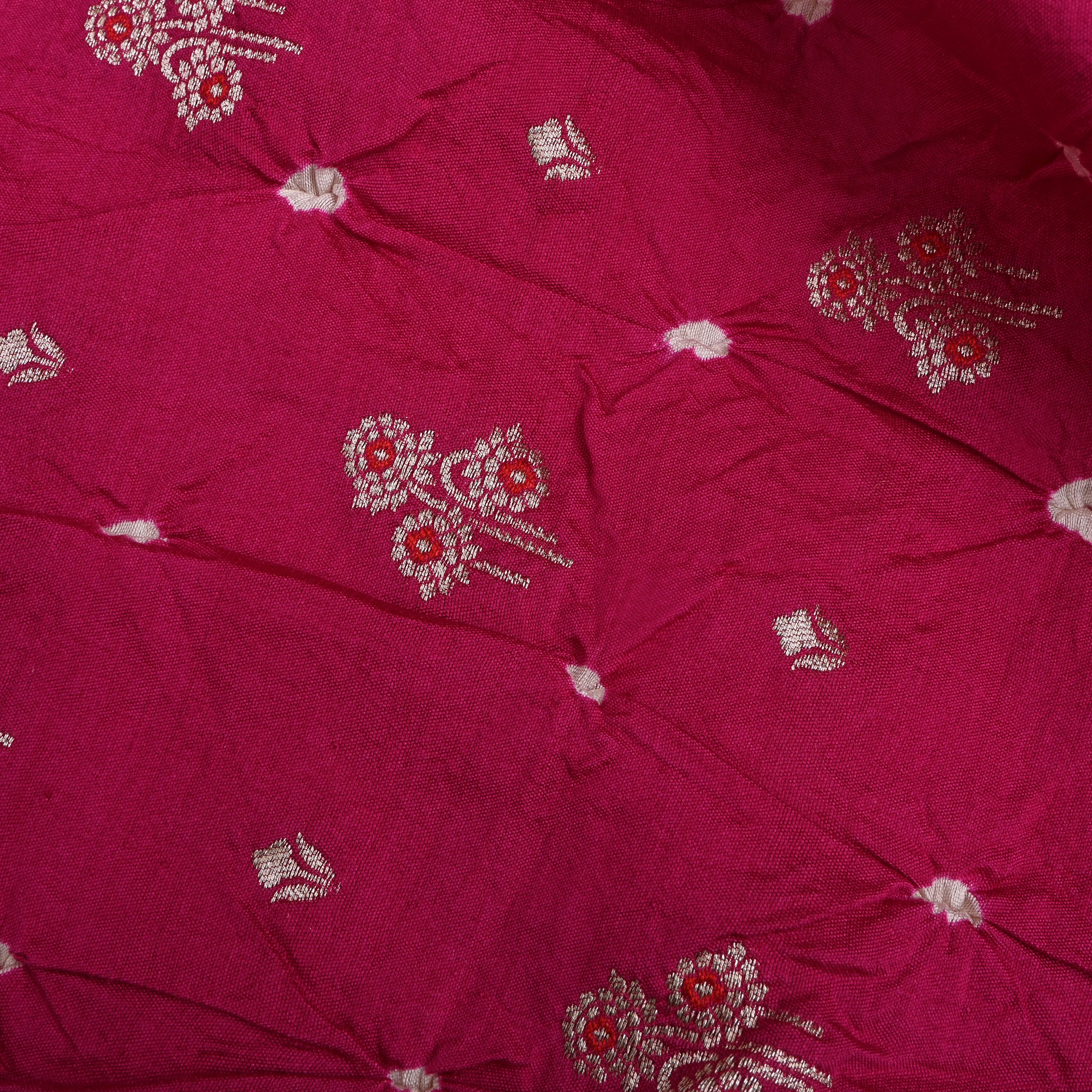 Deep Pink Floral Bandhani Silk Fabric
