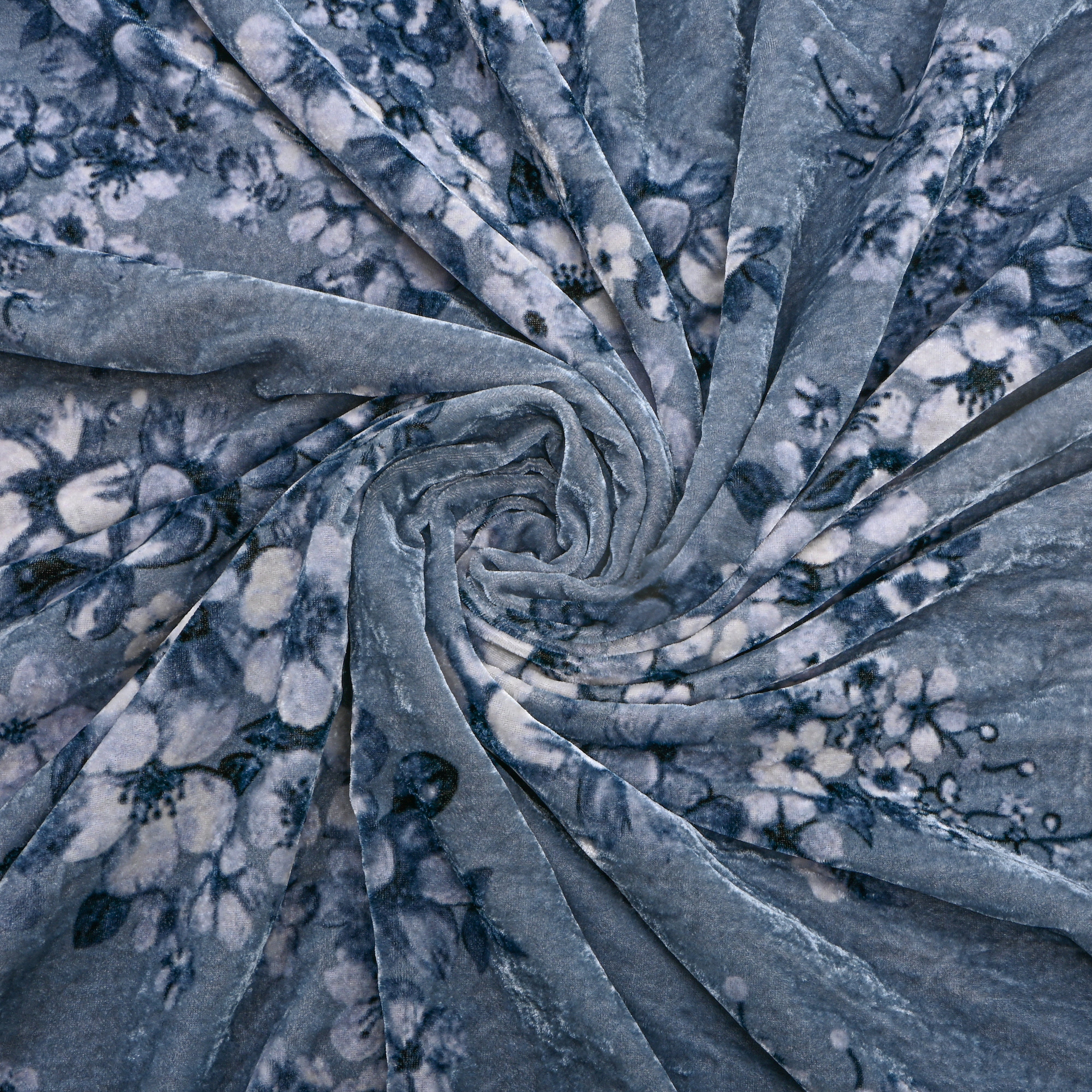 Soft Sky Blue Floral Velvet Fabric