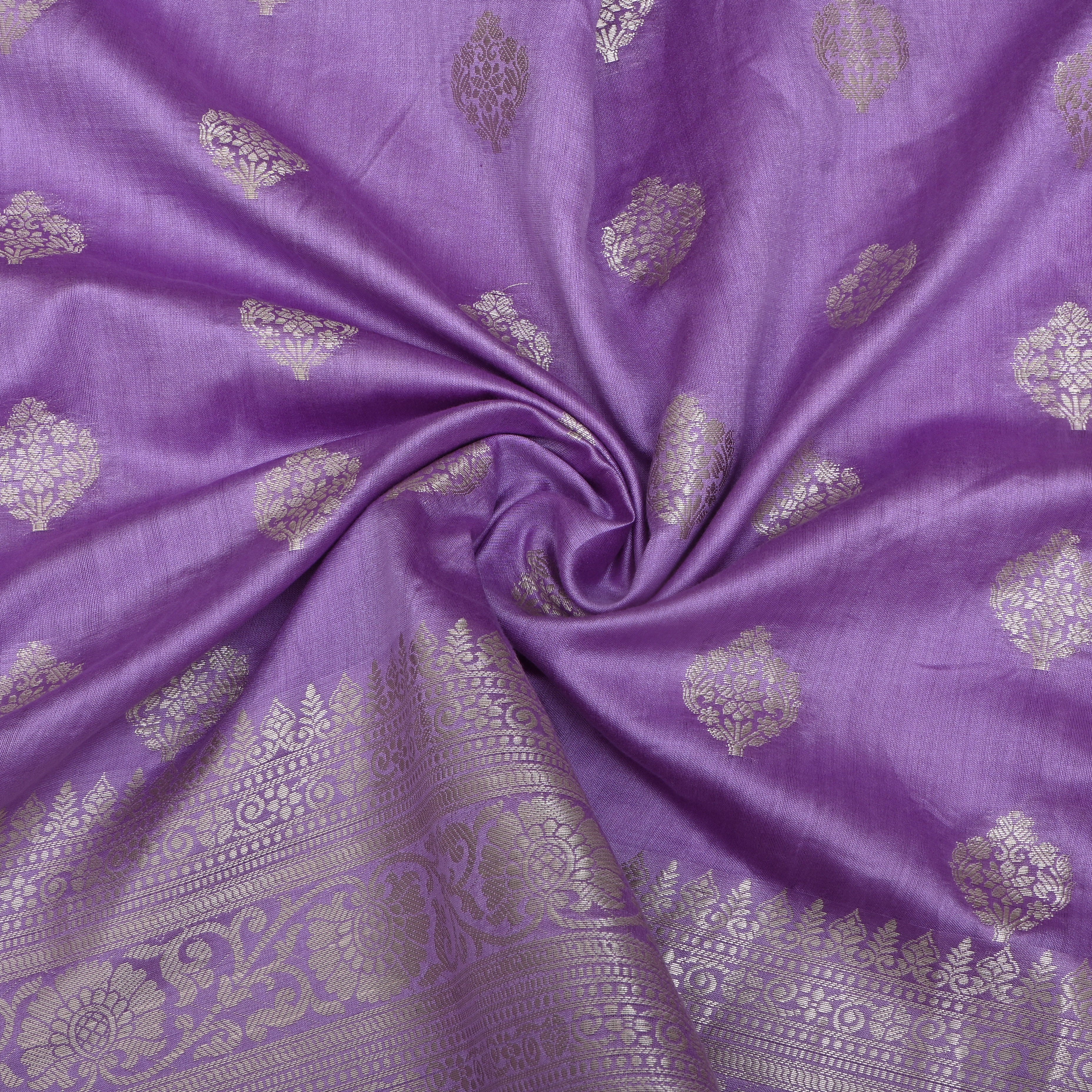 Lavender Floral Silver Zari Silk Fabric