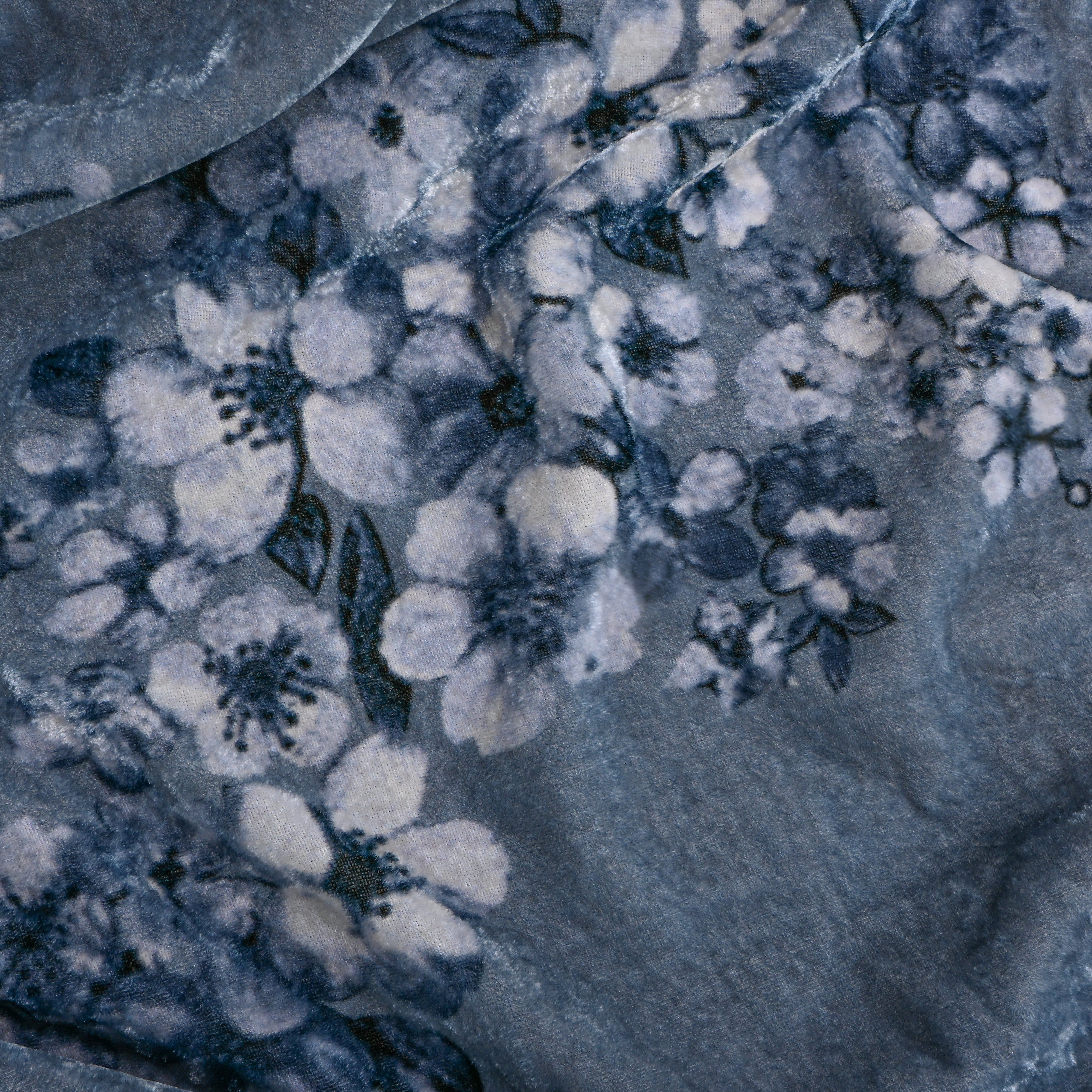 Soft Sky Blue Floral Velvet Fabric