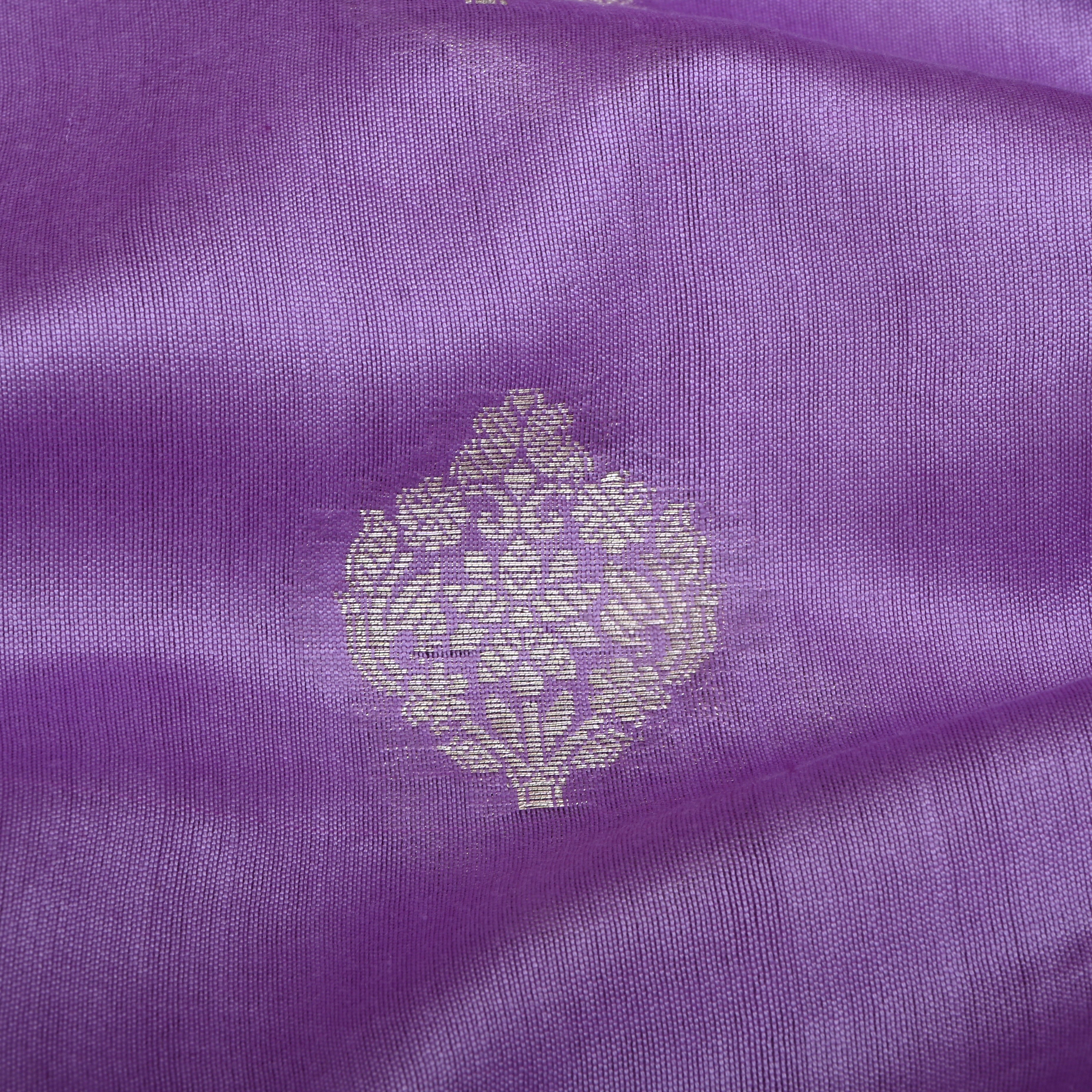 Lavender Floral Silver Zari Silk Fabric