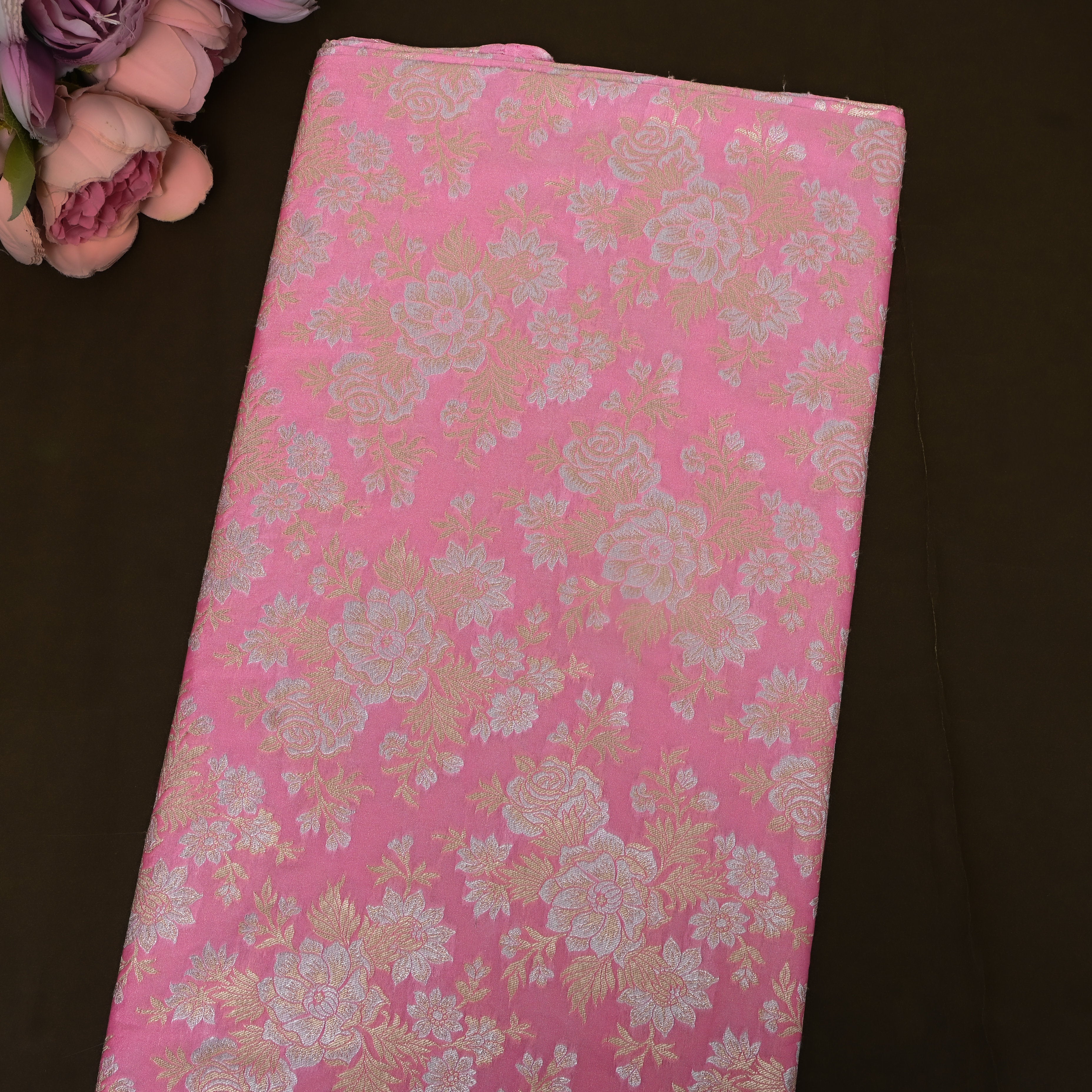 Blush Pink Floral Jamawar Silk