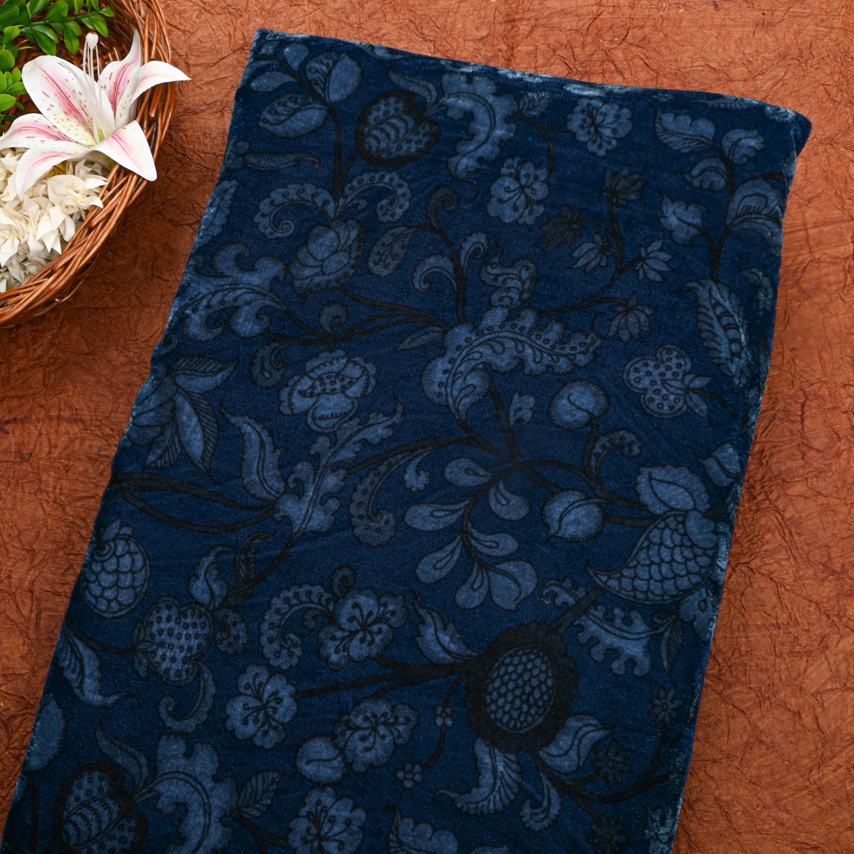 Blue Floral Printed Velvet