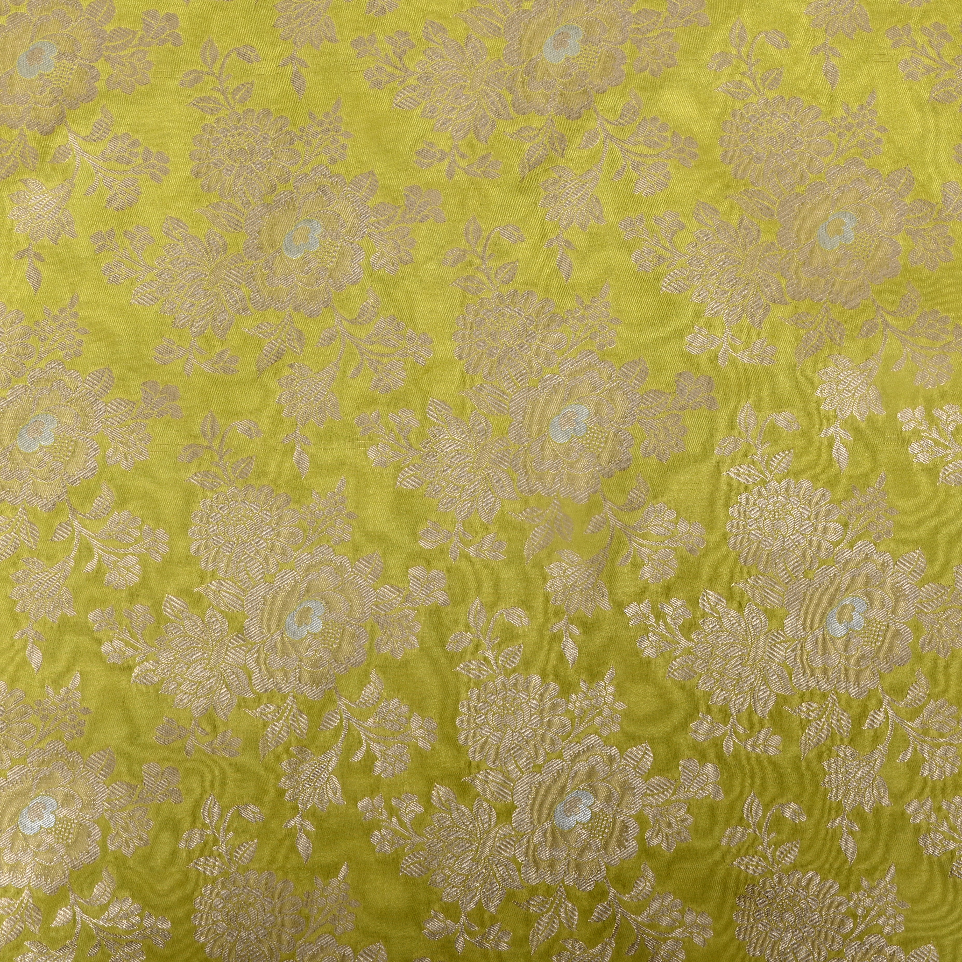Chartreuse Green Golden Bloom Jamawar Silk