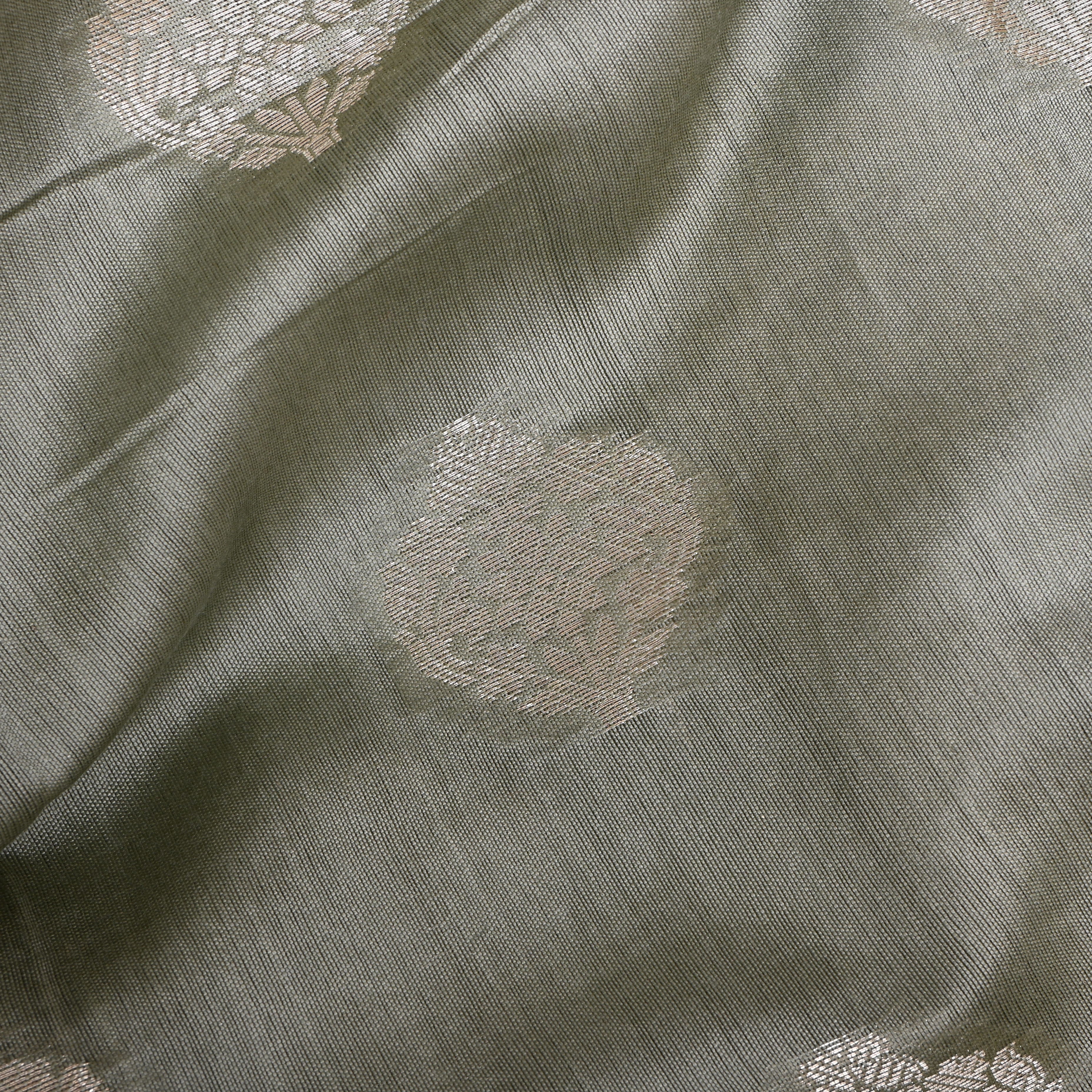 Grey Floral Silver Zari Silk Fabric