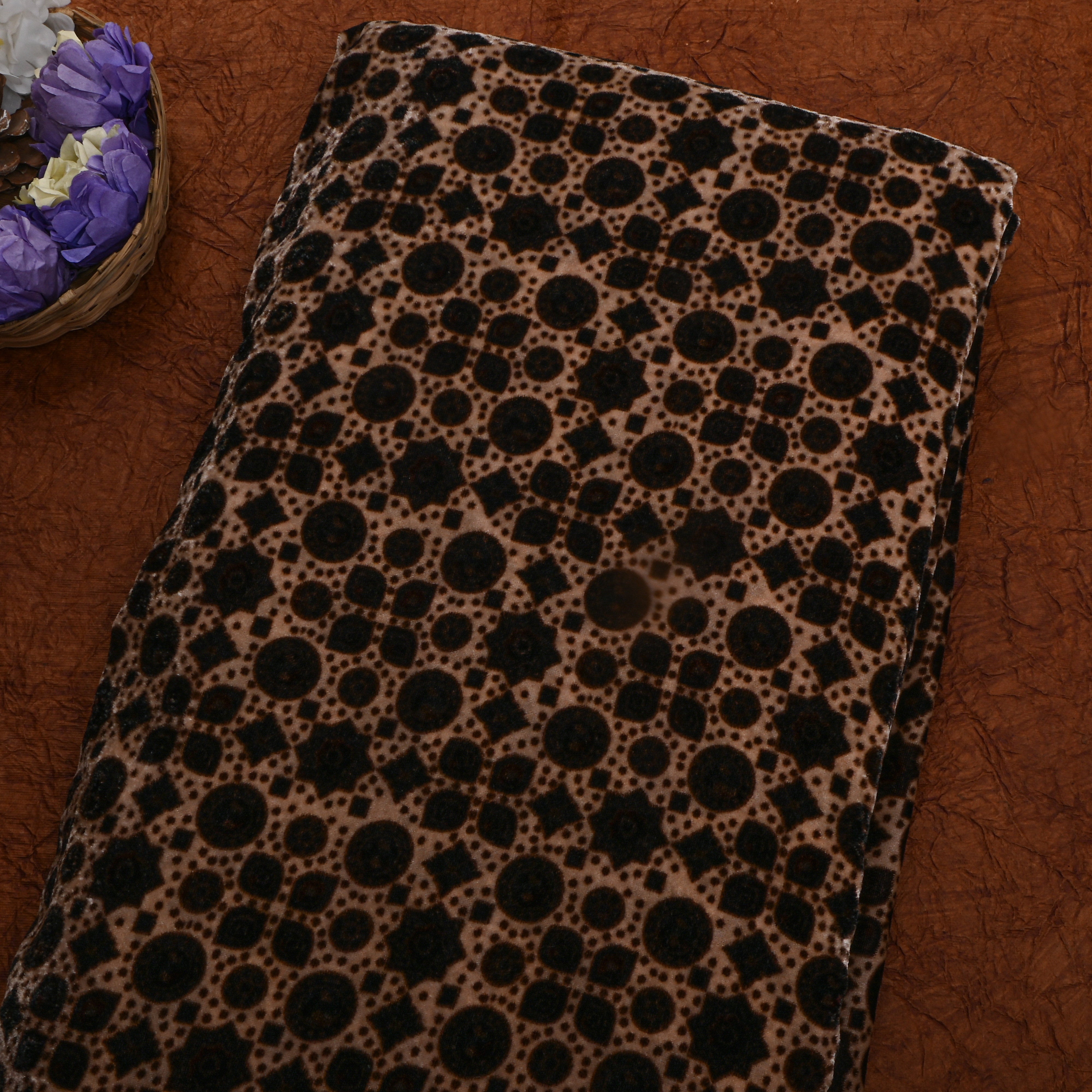 Brown Geometric Printed Velvet