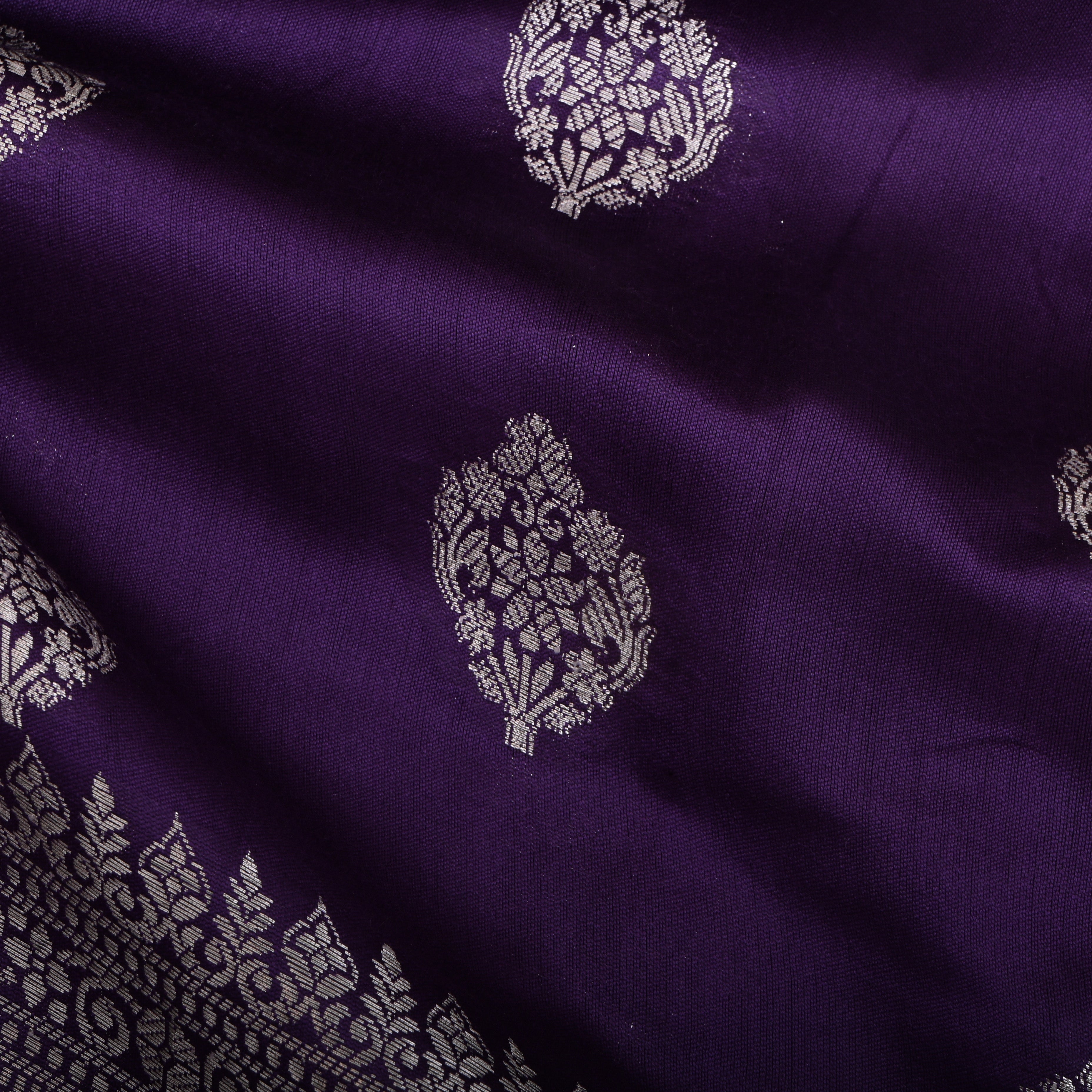 Dark Purple Zari Floral Silk Fabric