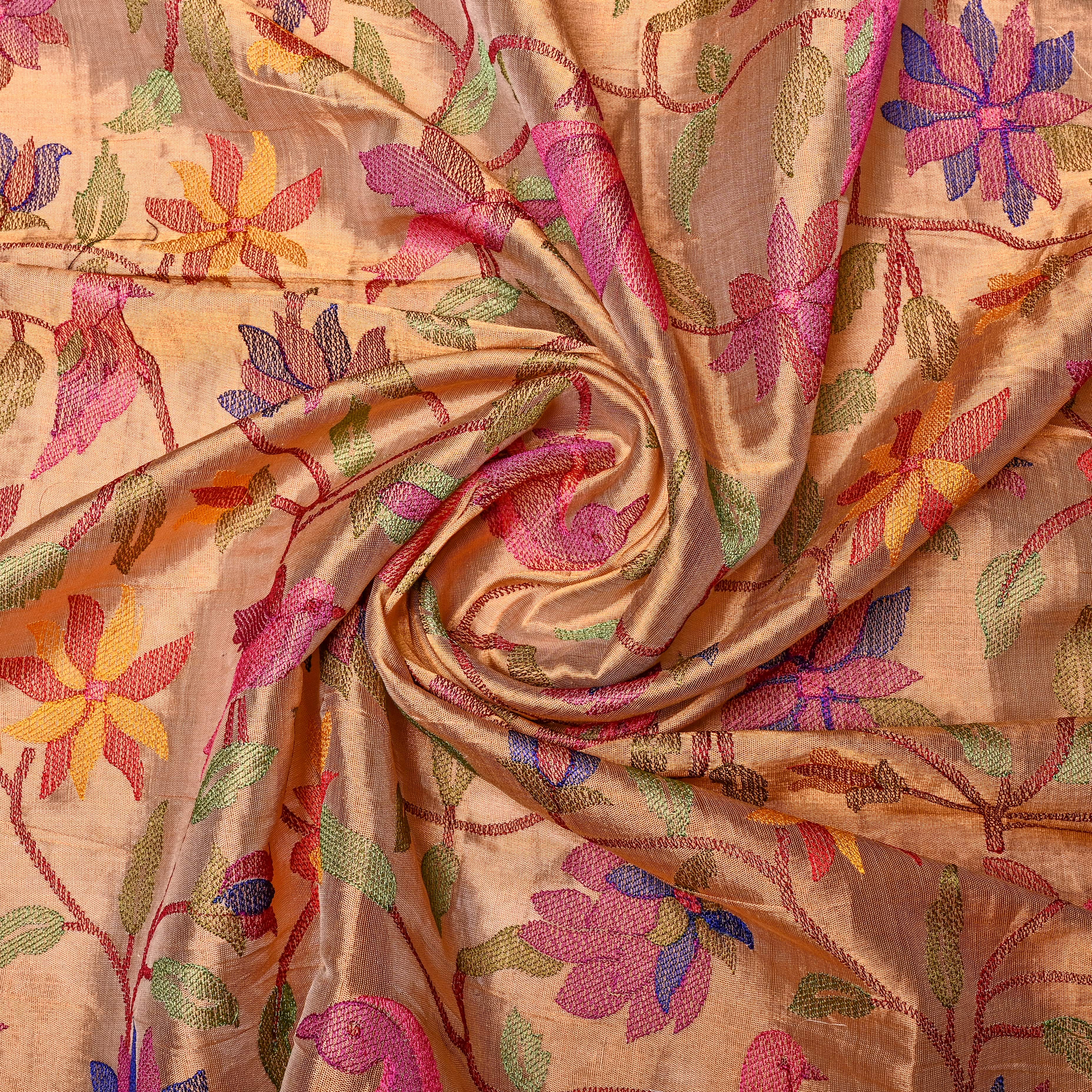 Dull Gold Kanjivaram Tissue Fabric With Paithani Embroidery