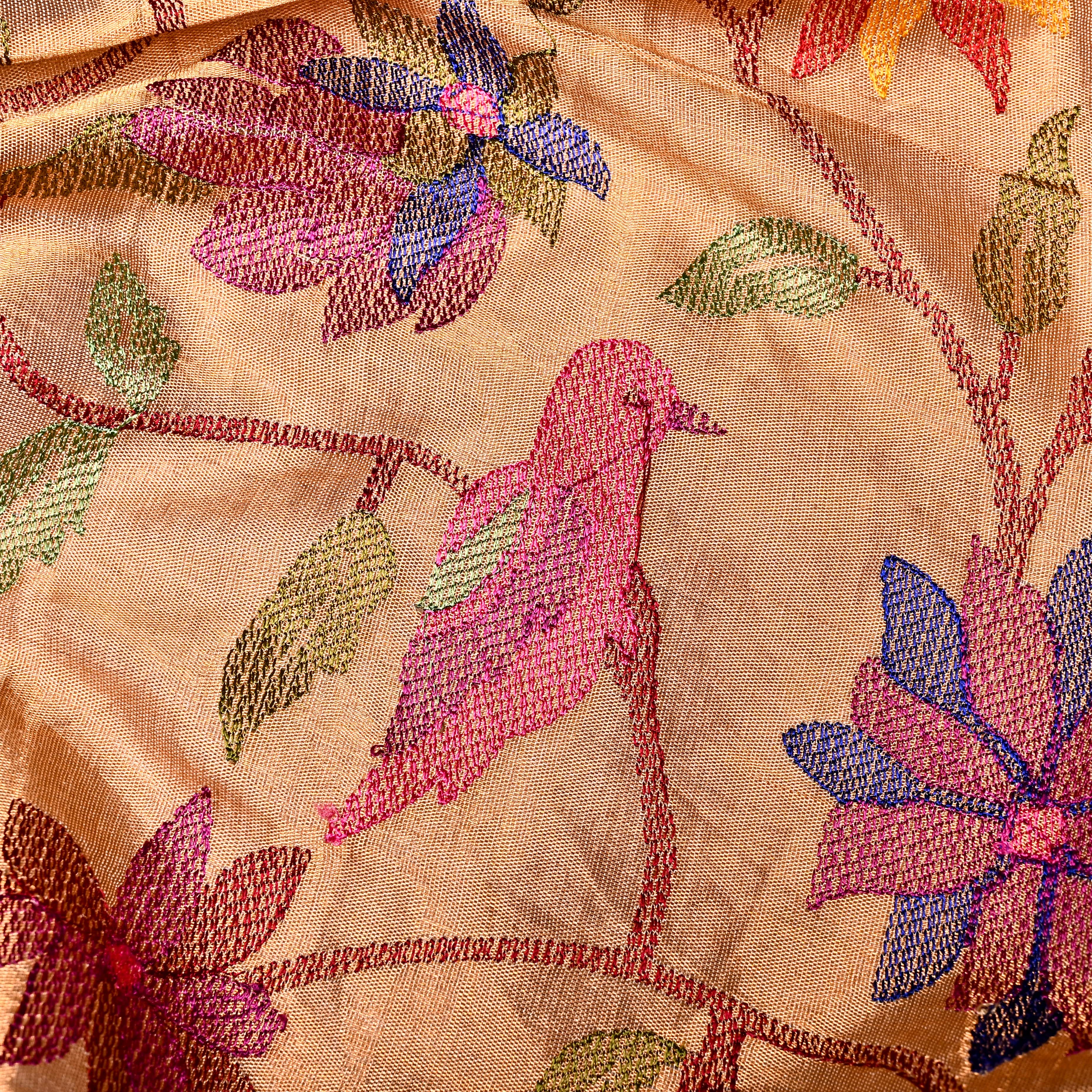 Dull Gold Kanjivaram Tissue Fabric With Paithani Embroidery