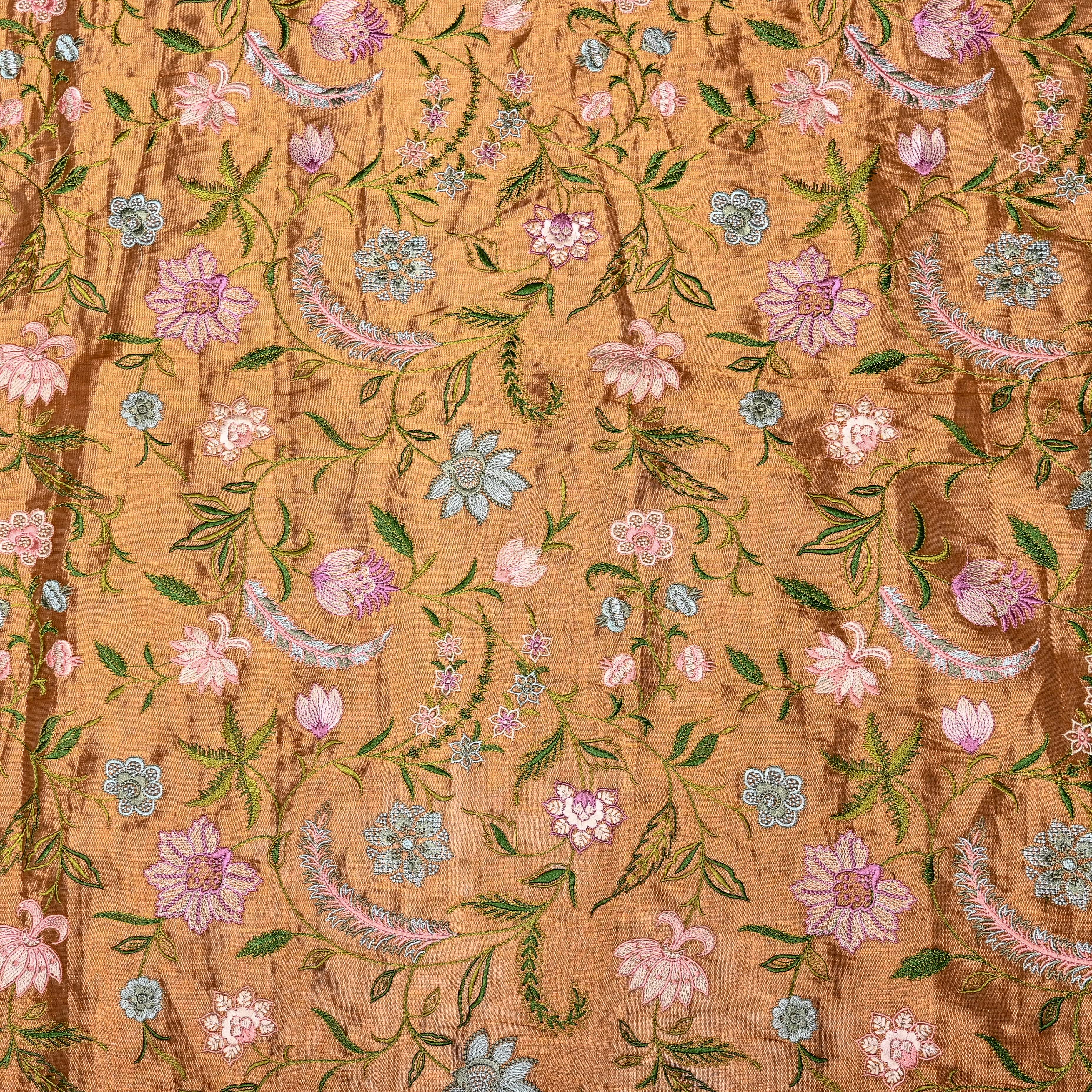 Bright Gold Kanjivaram Tissue Fabric With Embroidery