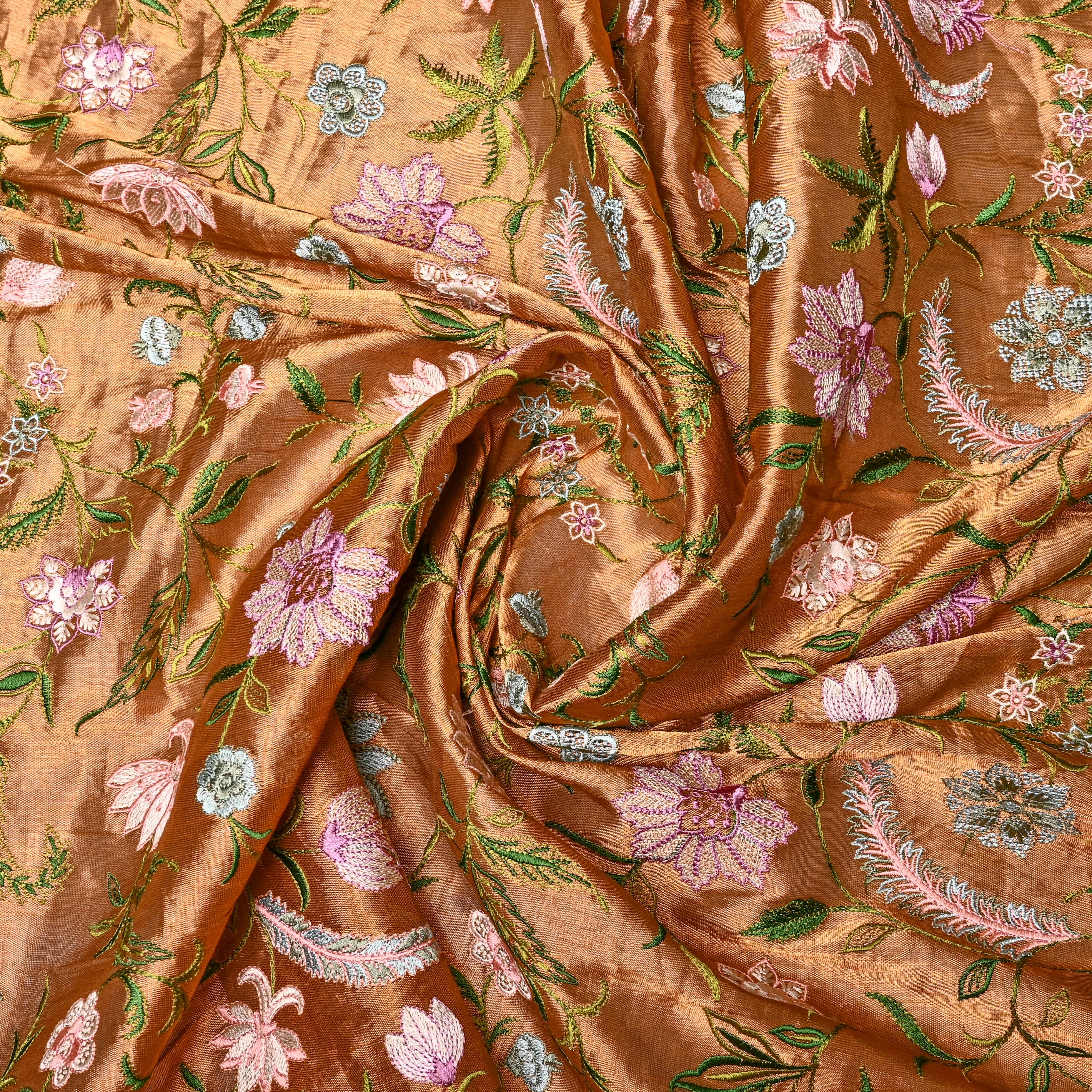 Bright Gold Kanjivaram Tissue Fabric With Embroidery
