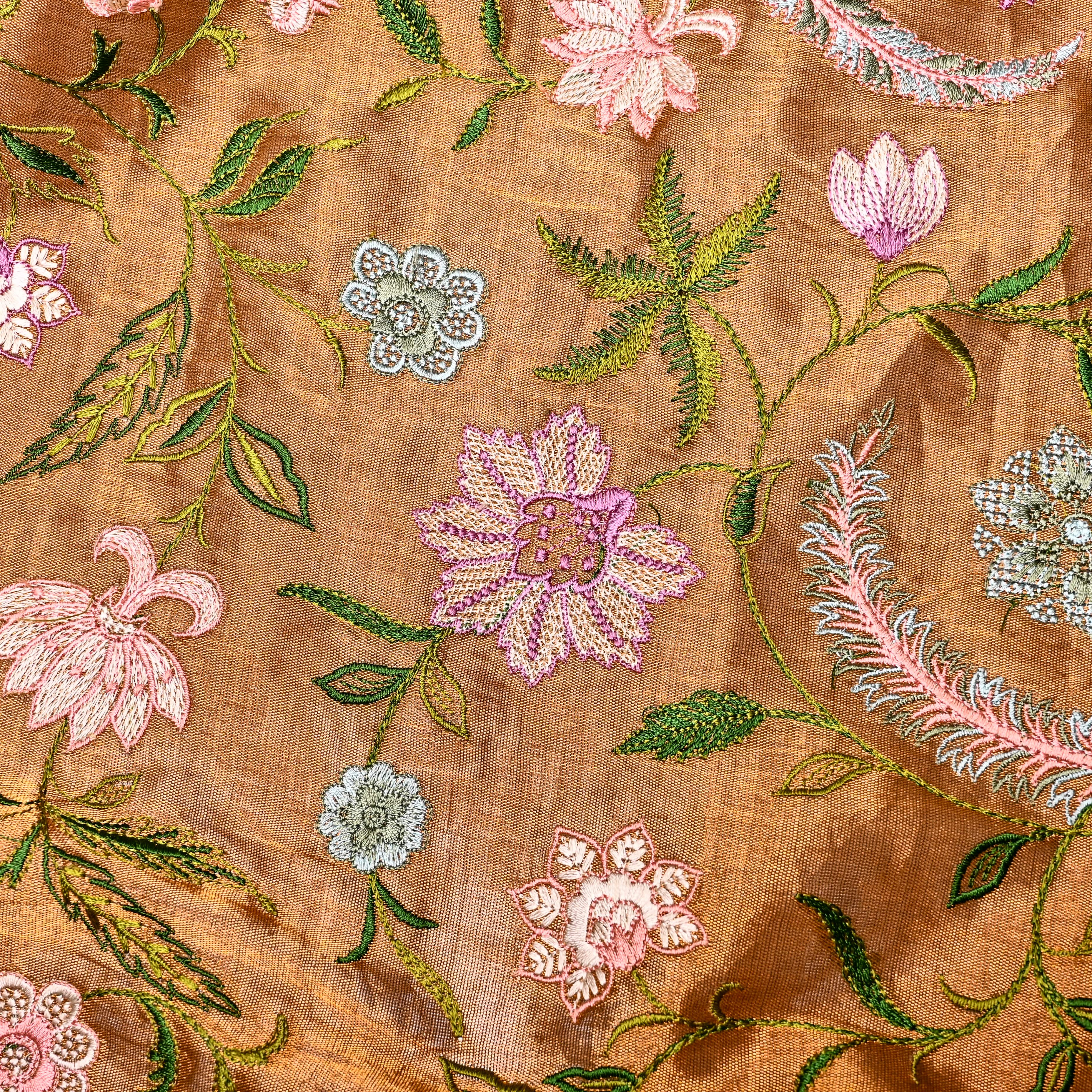 Bright Gold Kanjivaram Tissue Fabric With Embroidery