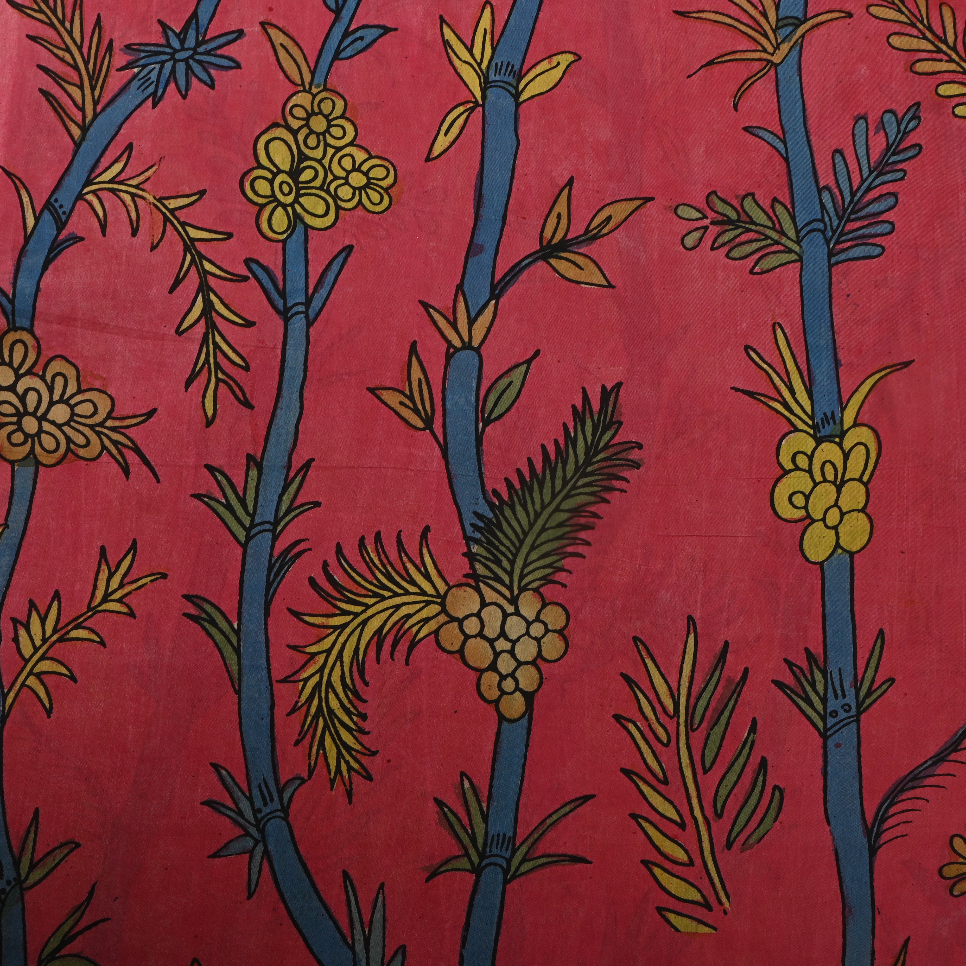 Deep Pink Kalamkari Bamboo Leaf Dupion Silk