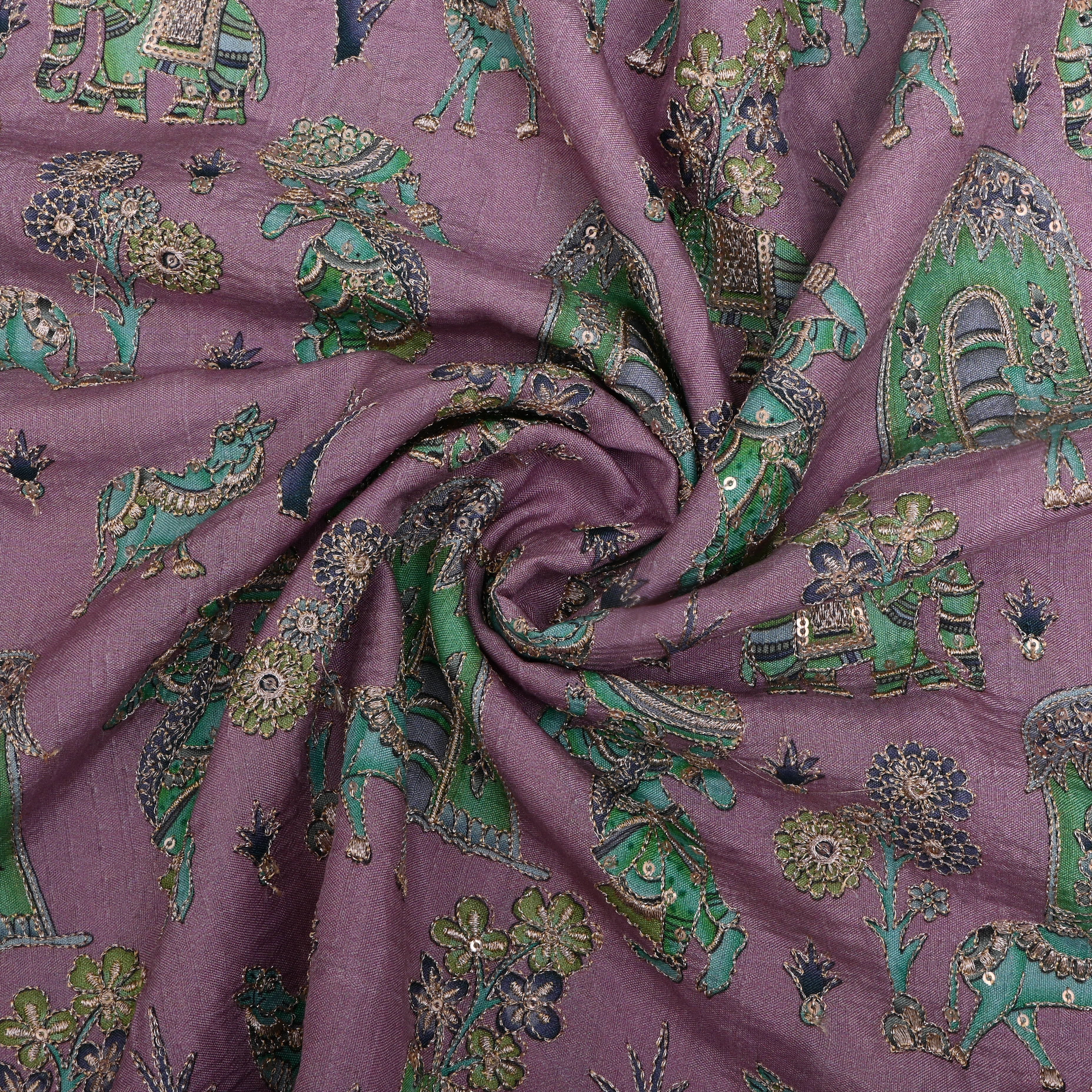 Light Lilac Figurative Print Silk Fabric