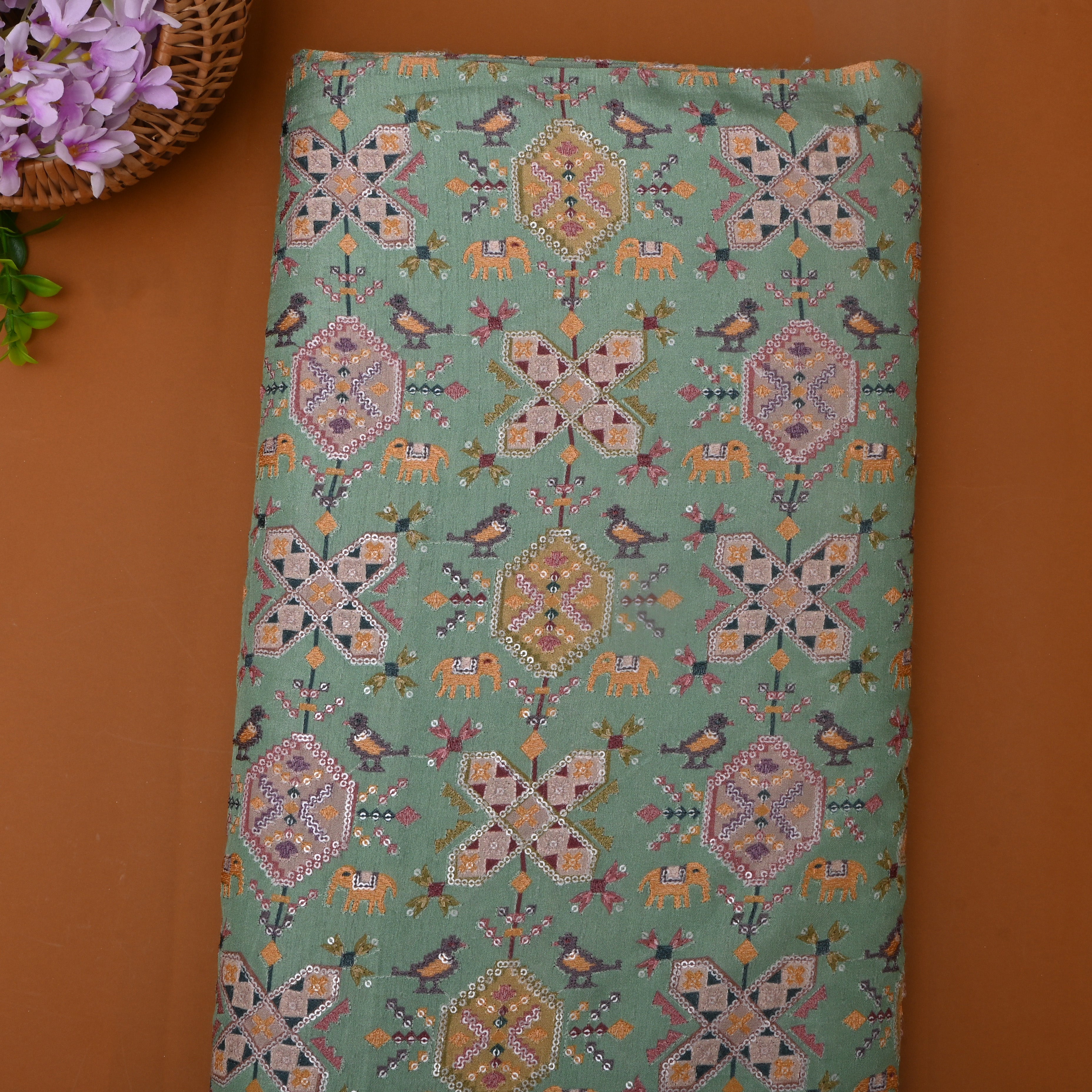 Soft Green Patola Silk Fabric