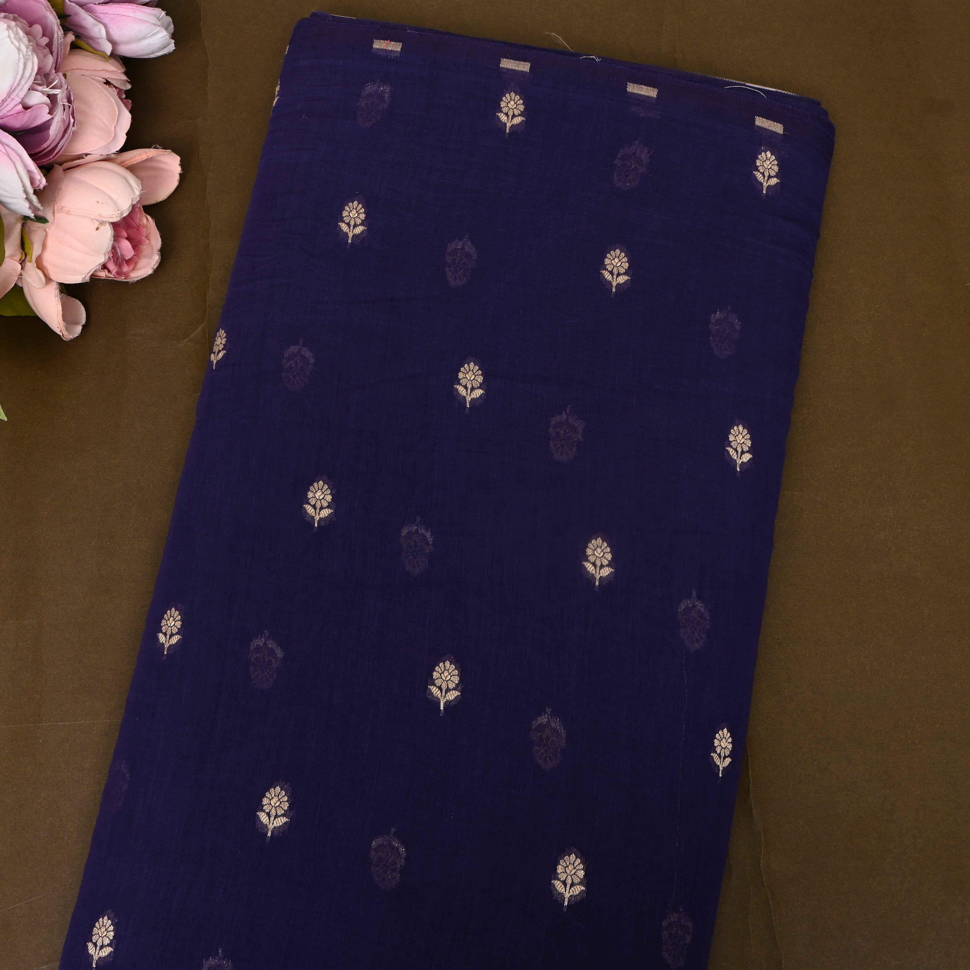 Midnight Navy Floral Booti Printed Cotton
