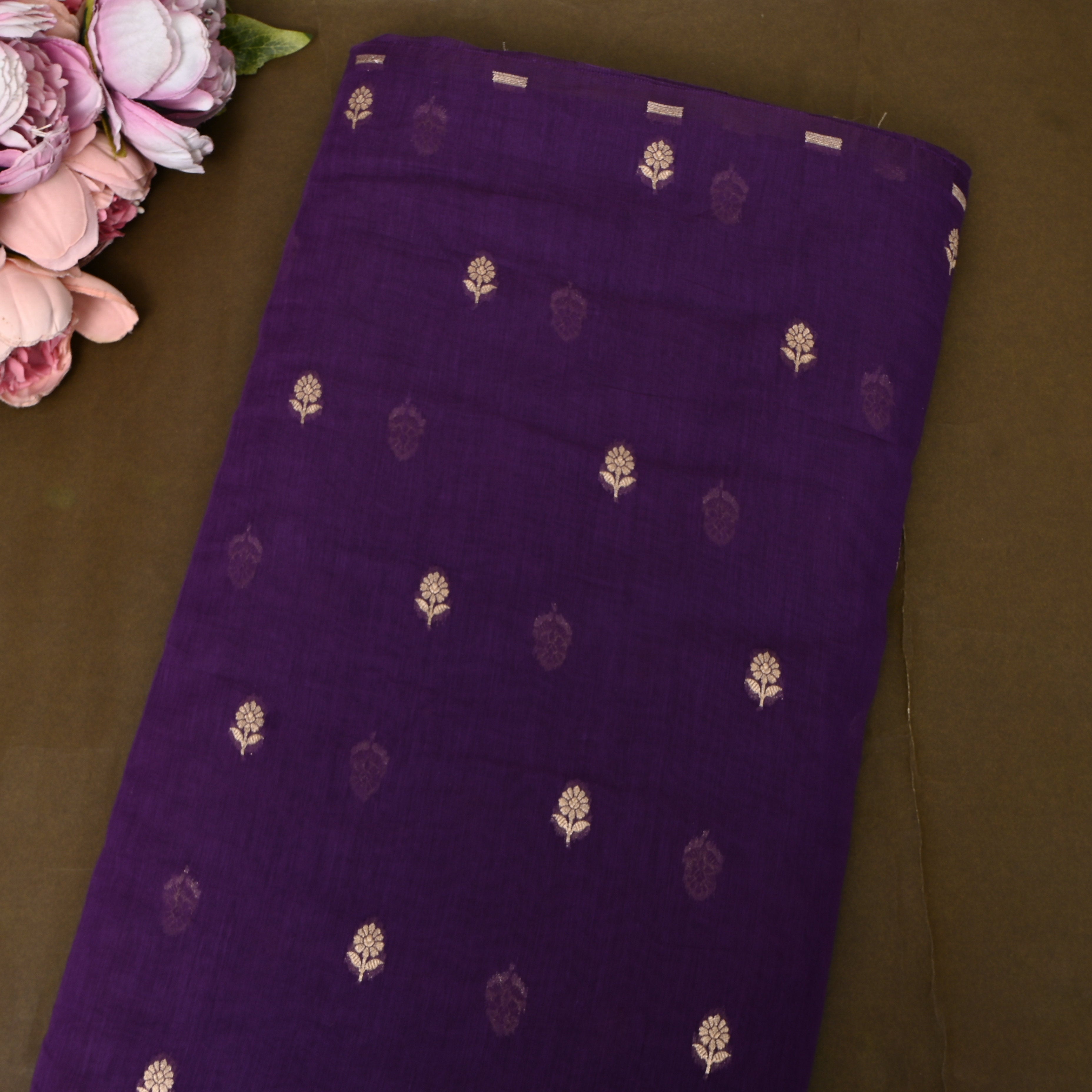 Deep Purple Jamawar With Woven Gold Motifs