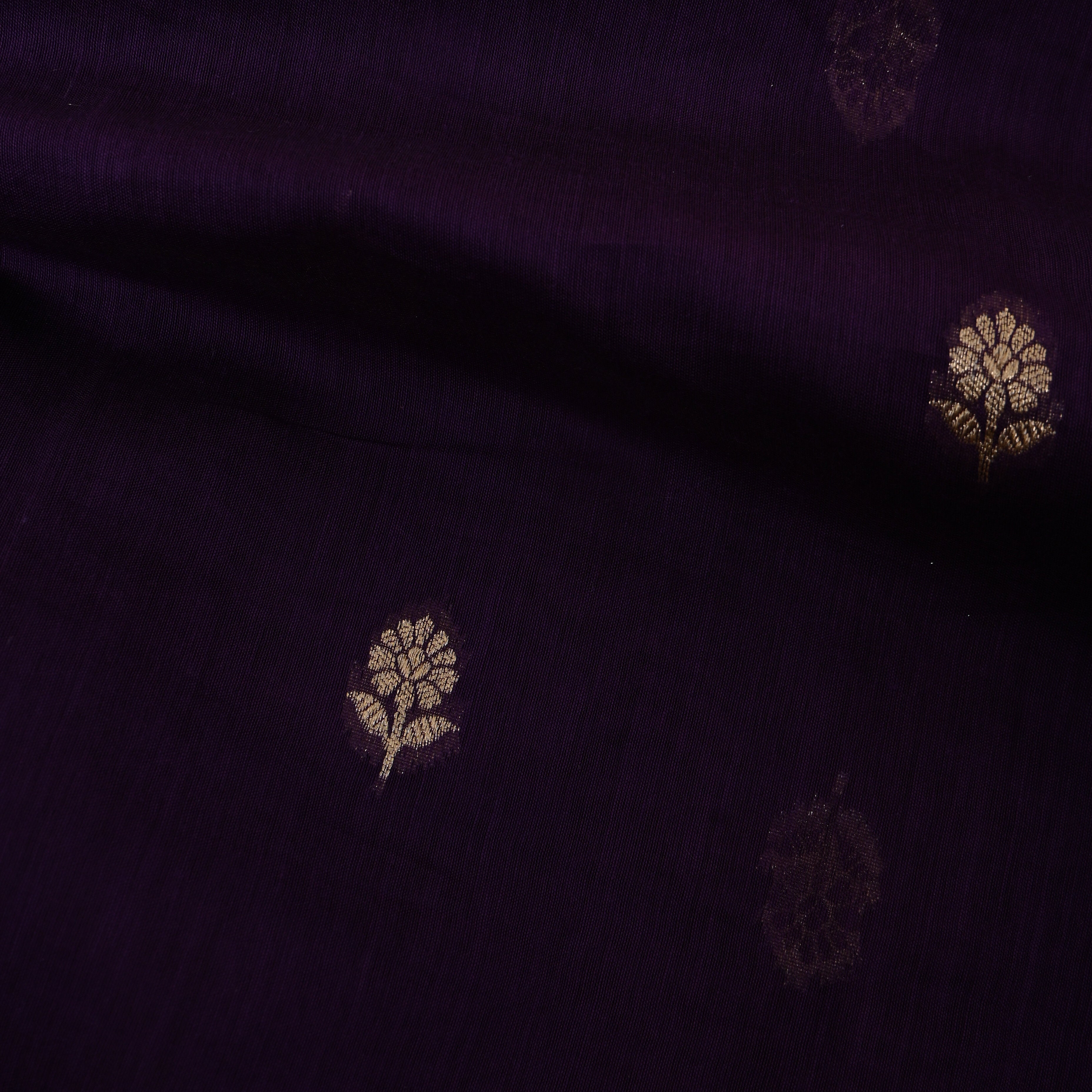Deep Purple Jamawar With Woven Gold Motifs