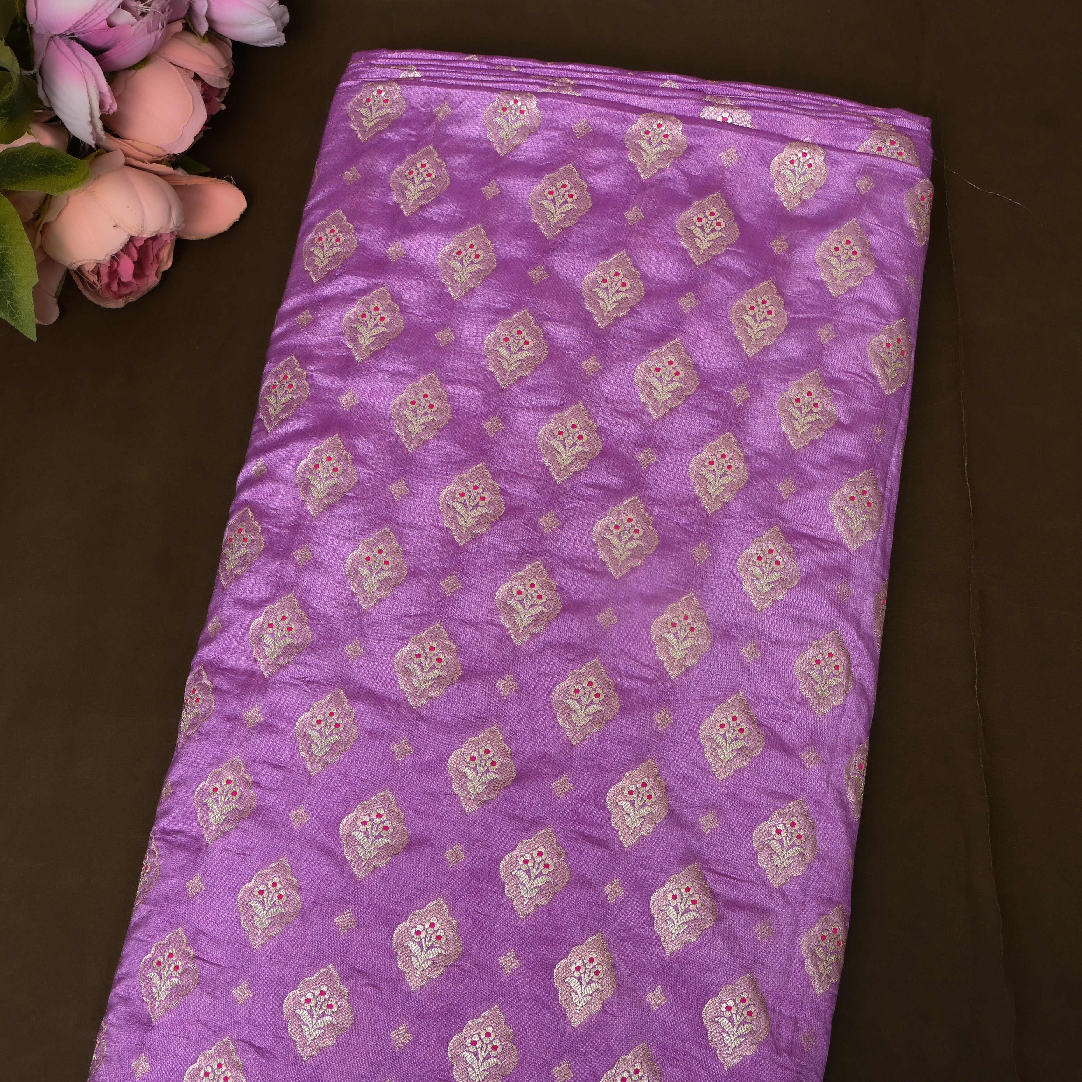 Orchid Purple Jamawar With Woven Kalka Motifs