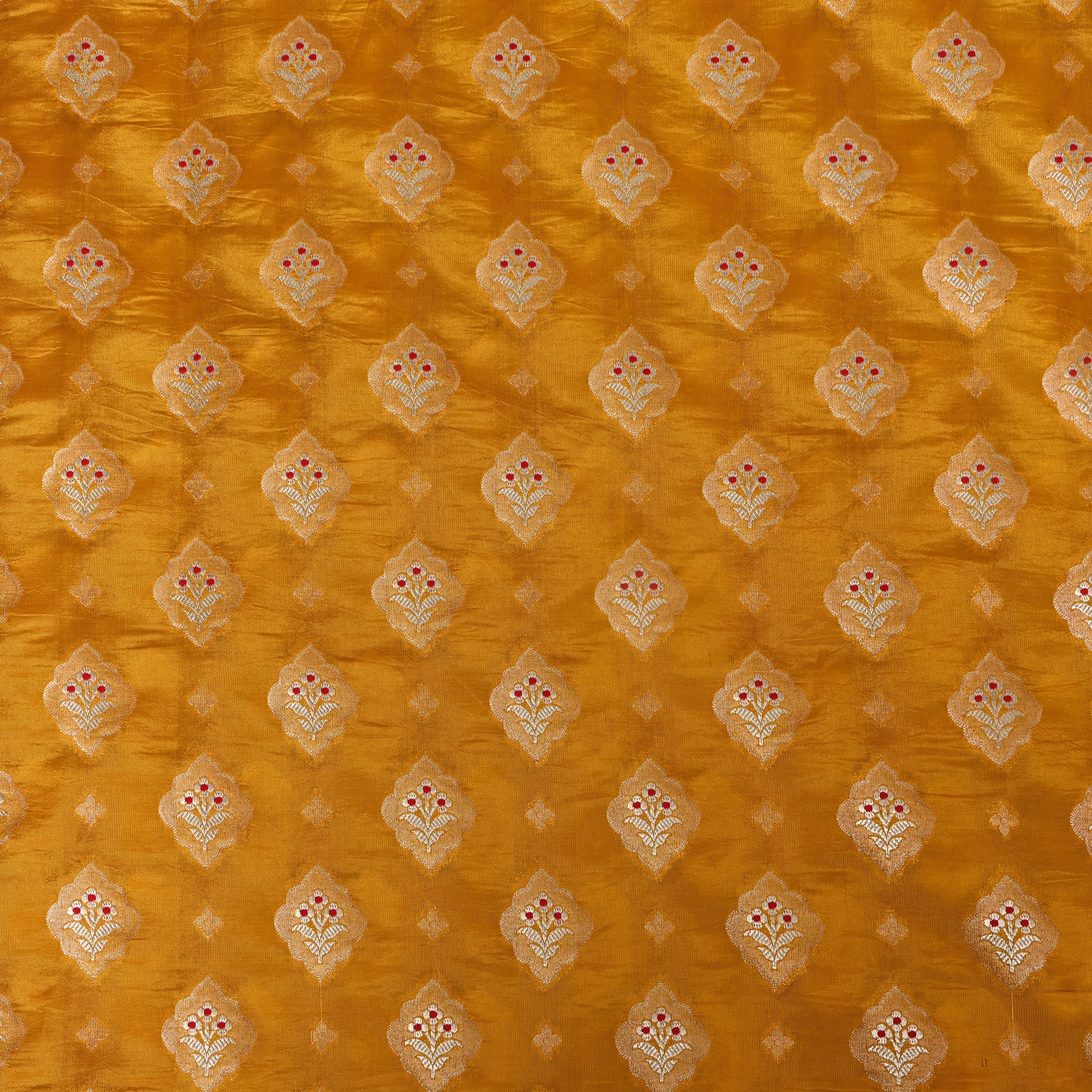 Golden Amber Jamawar With Woven Kalka Motifs