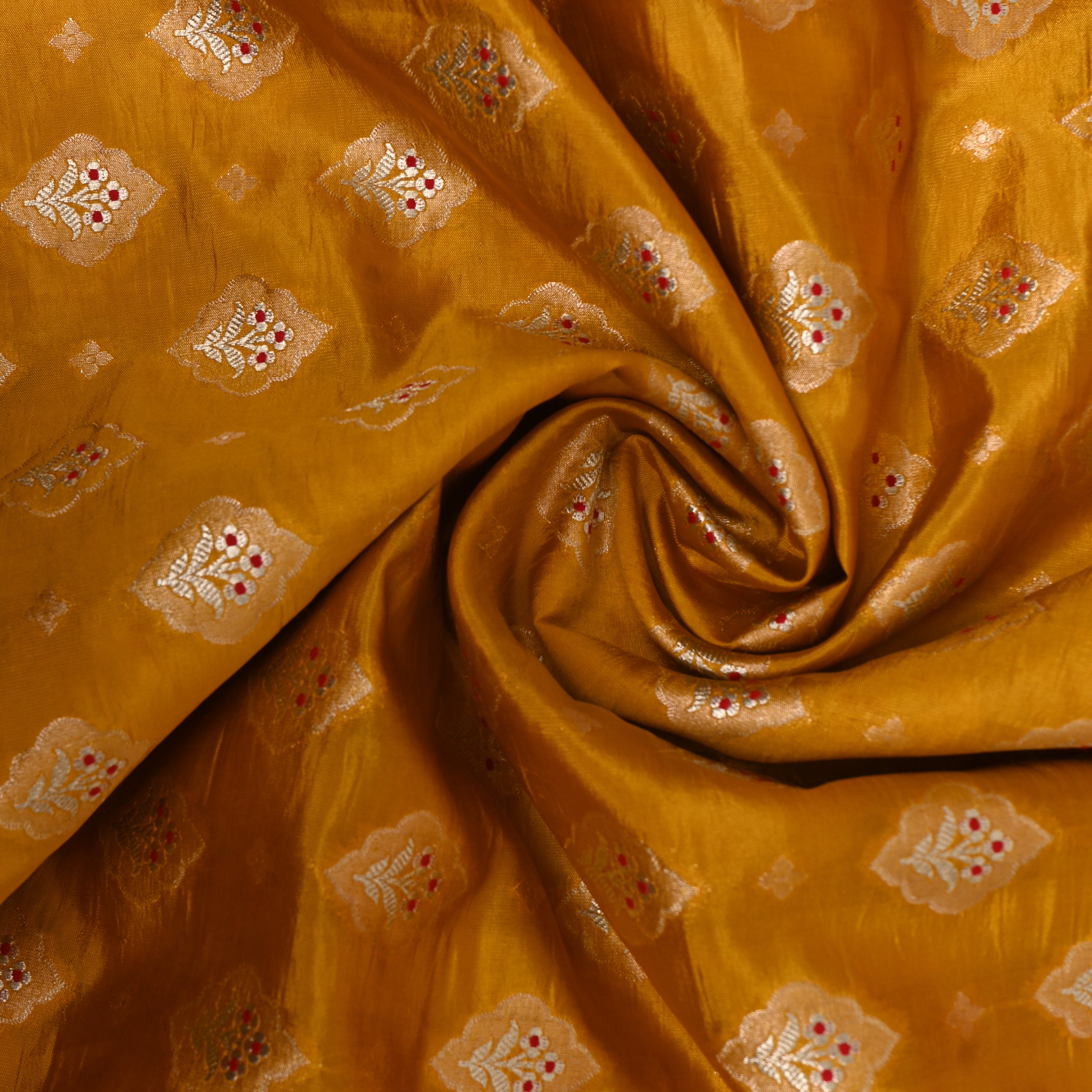 Golden Amber Jamawar With Woven Kalka Motifs