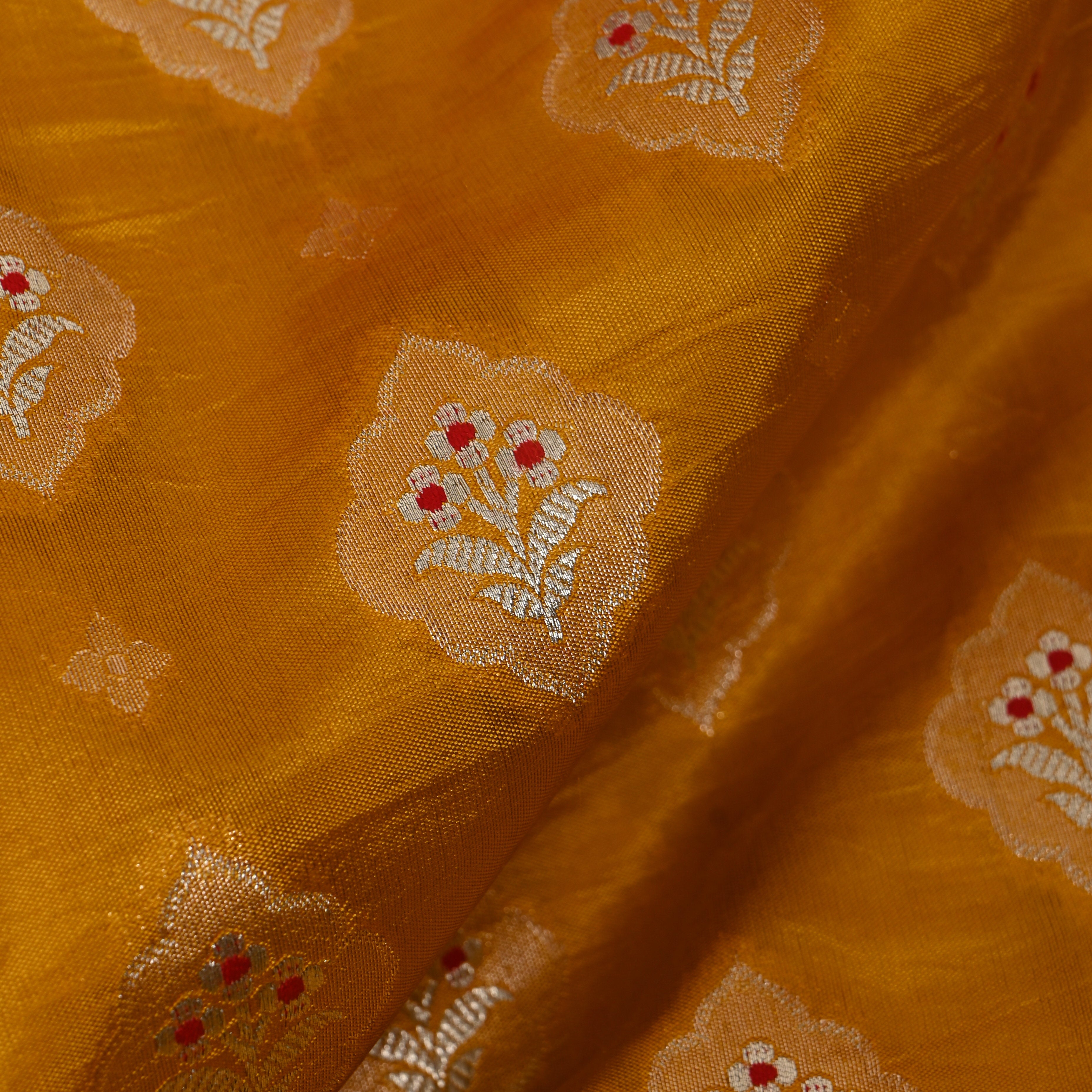 Golden Amber Jamawar With Woven Kalka Motifs